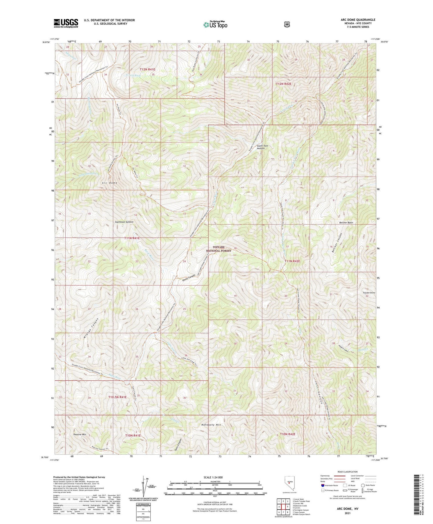 Arc Dome Nevada US Topo Map Image