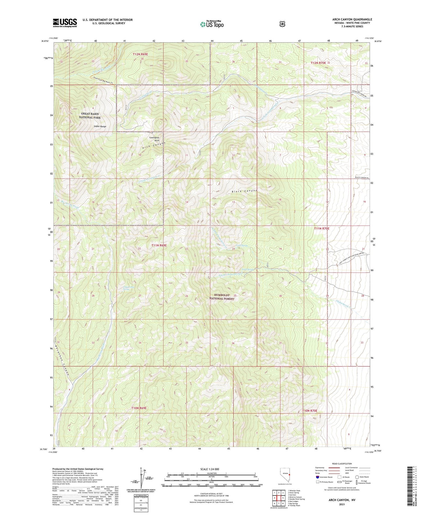 Arch Canyon Nevada US Topo Map Image