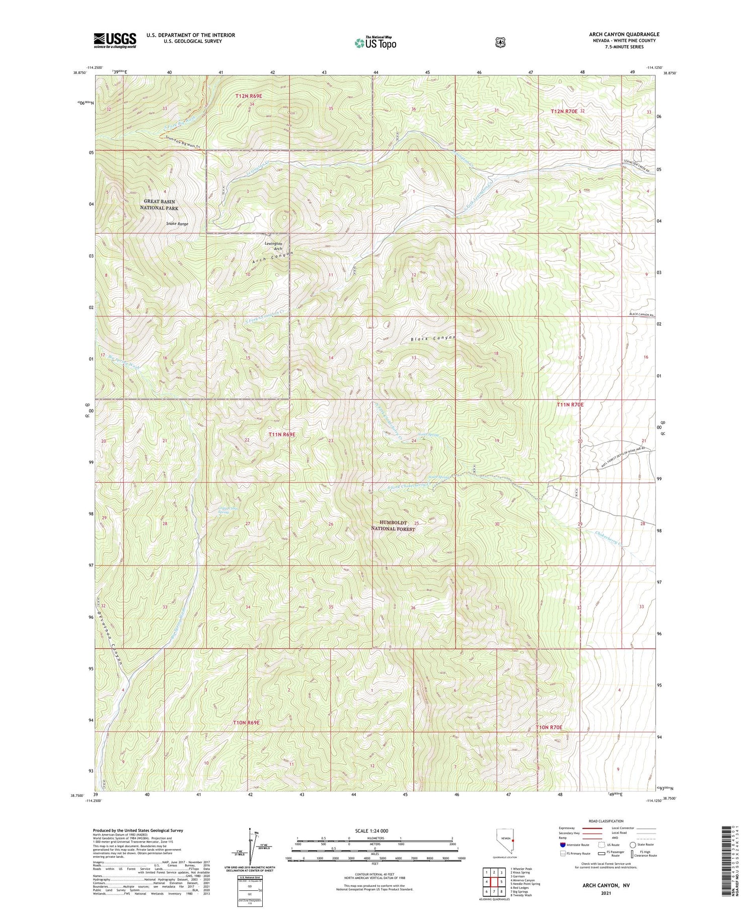 Arch Canyon Nevada US Topo Map Image
