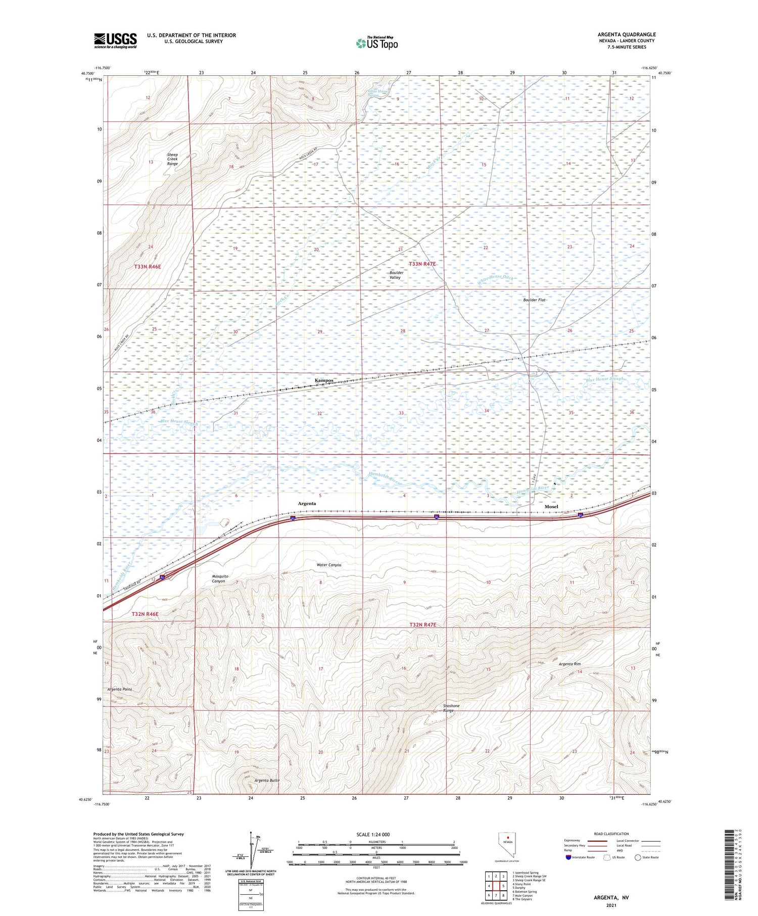 Argenta Nevada US Topo Map Image