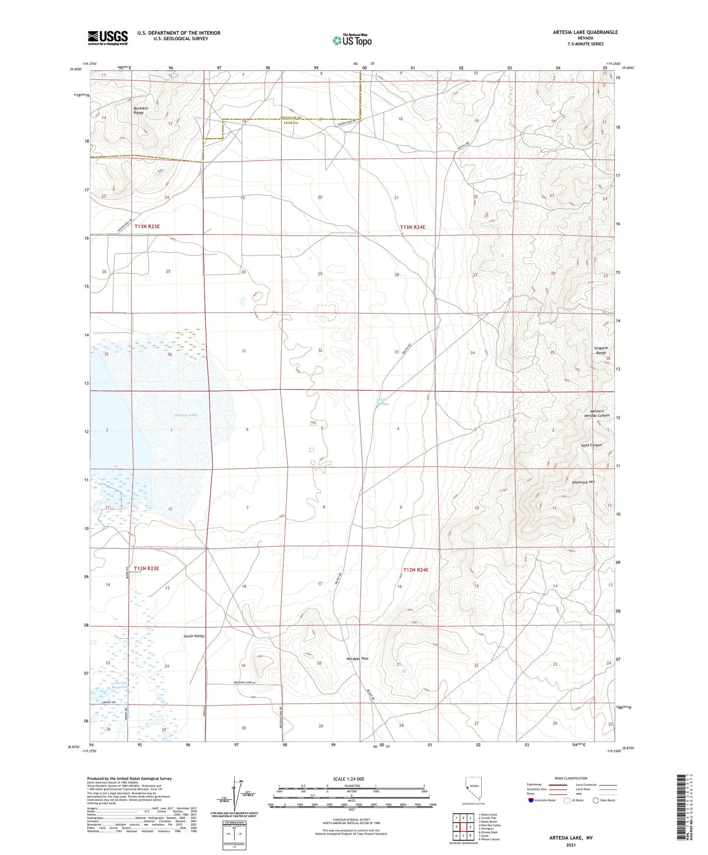 Artesia Lake Nevada US Topo Map Image