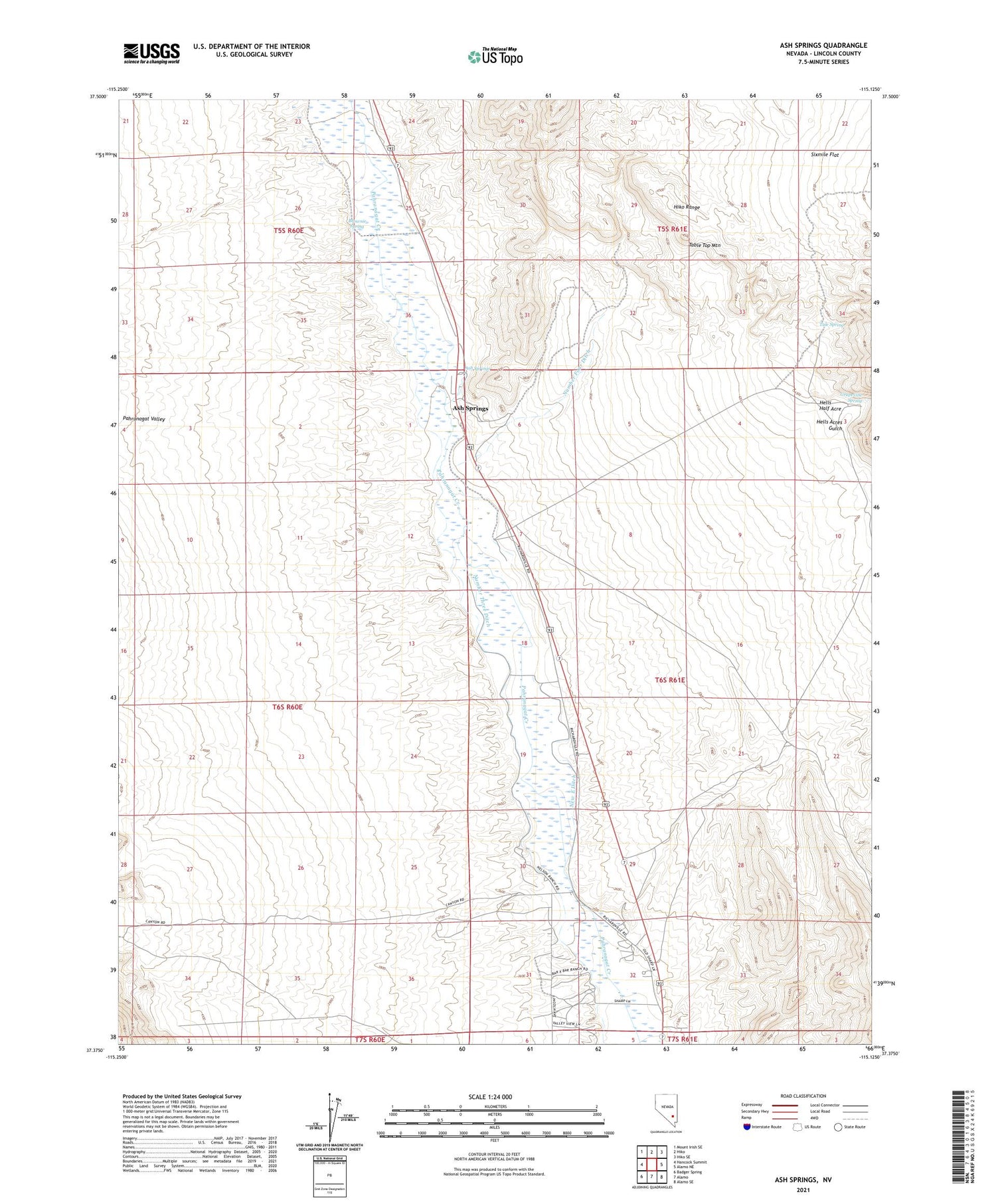Ash Springs Nevada US Topo Map Image