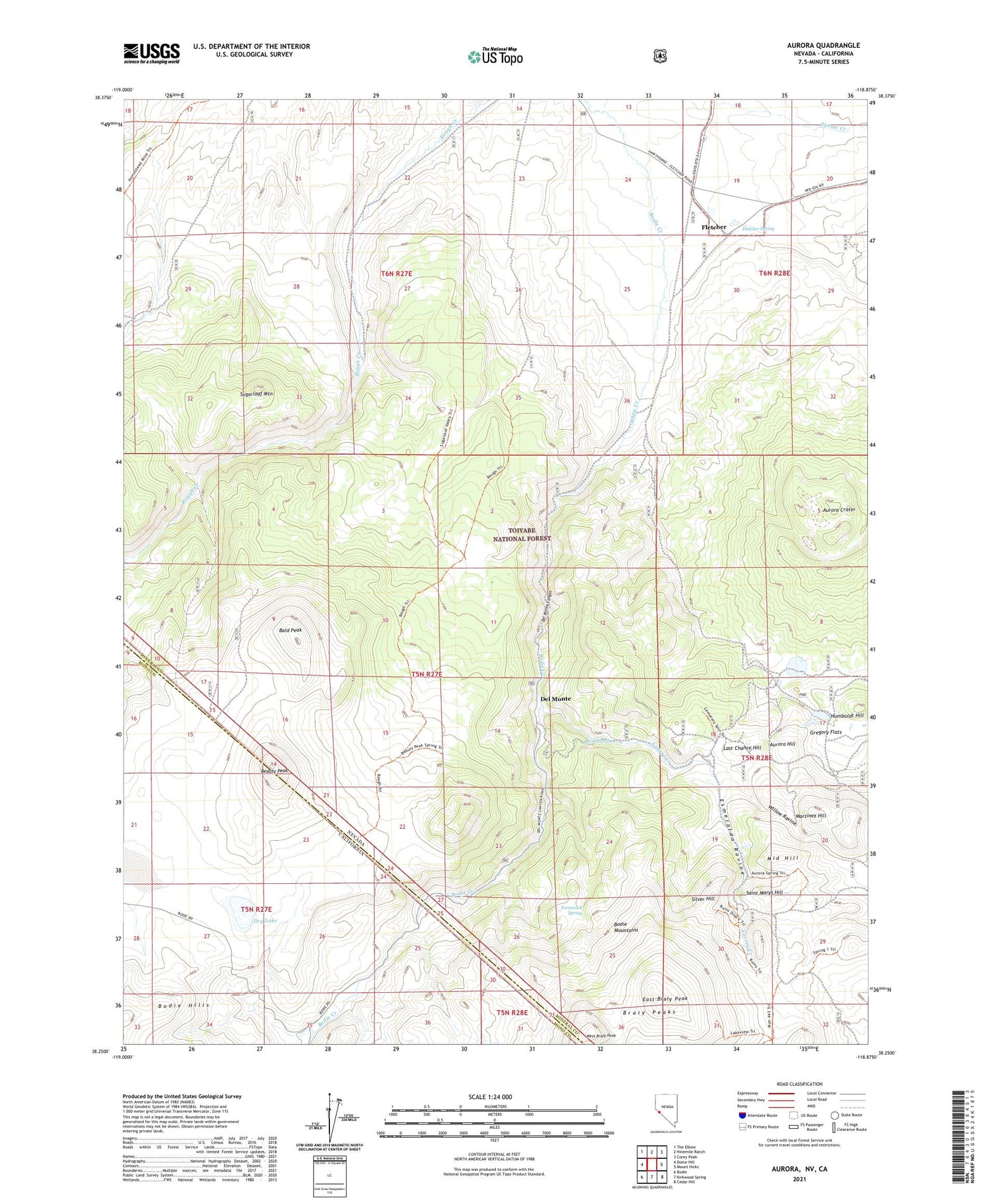 Aurora Nevada US Topo Map Image