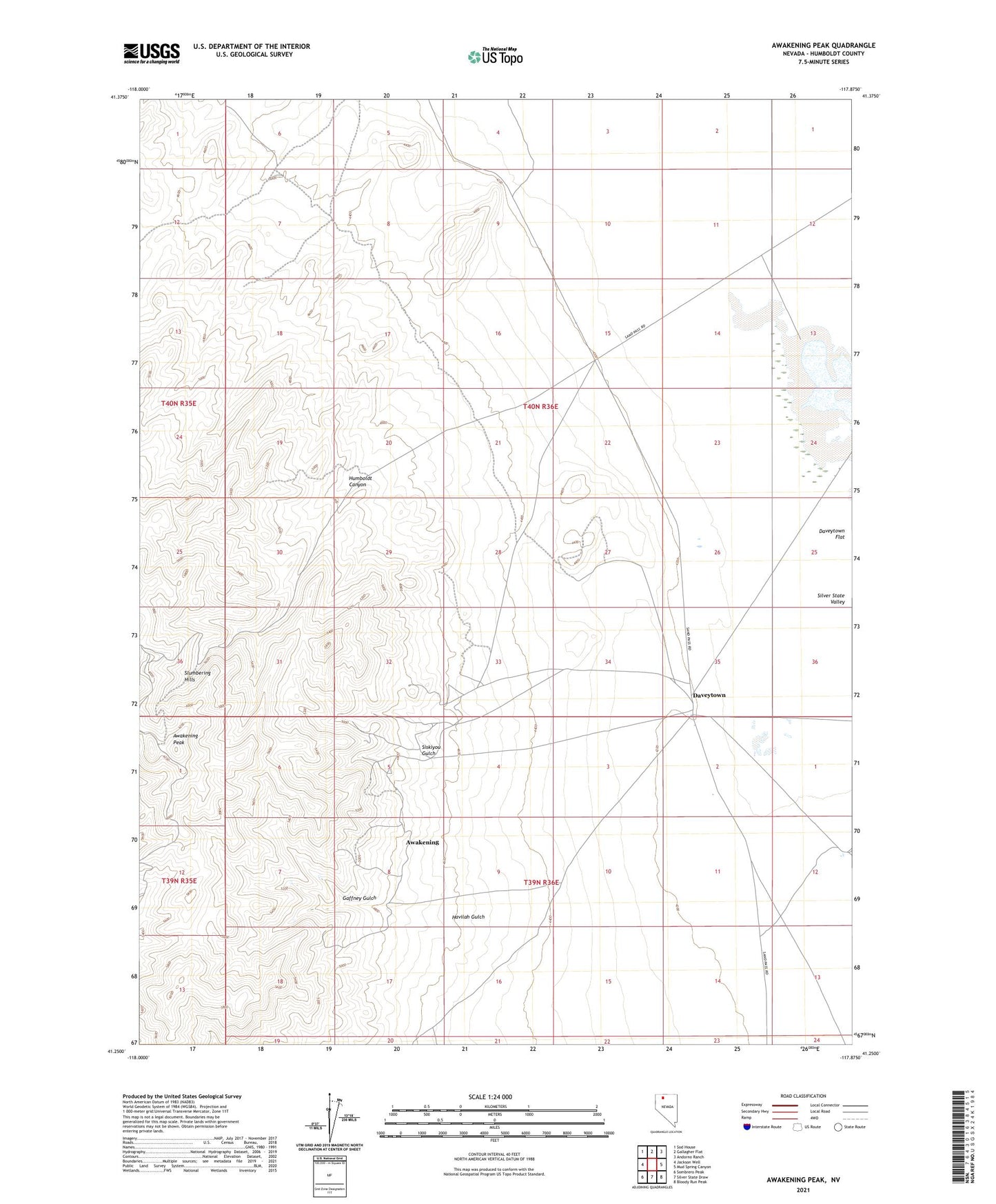 Awakening Peak Nevada US Topo Map Image