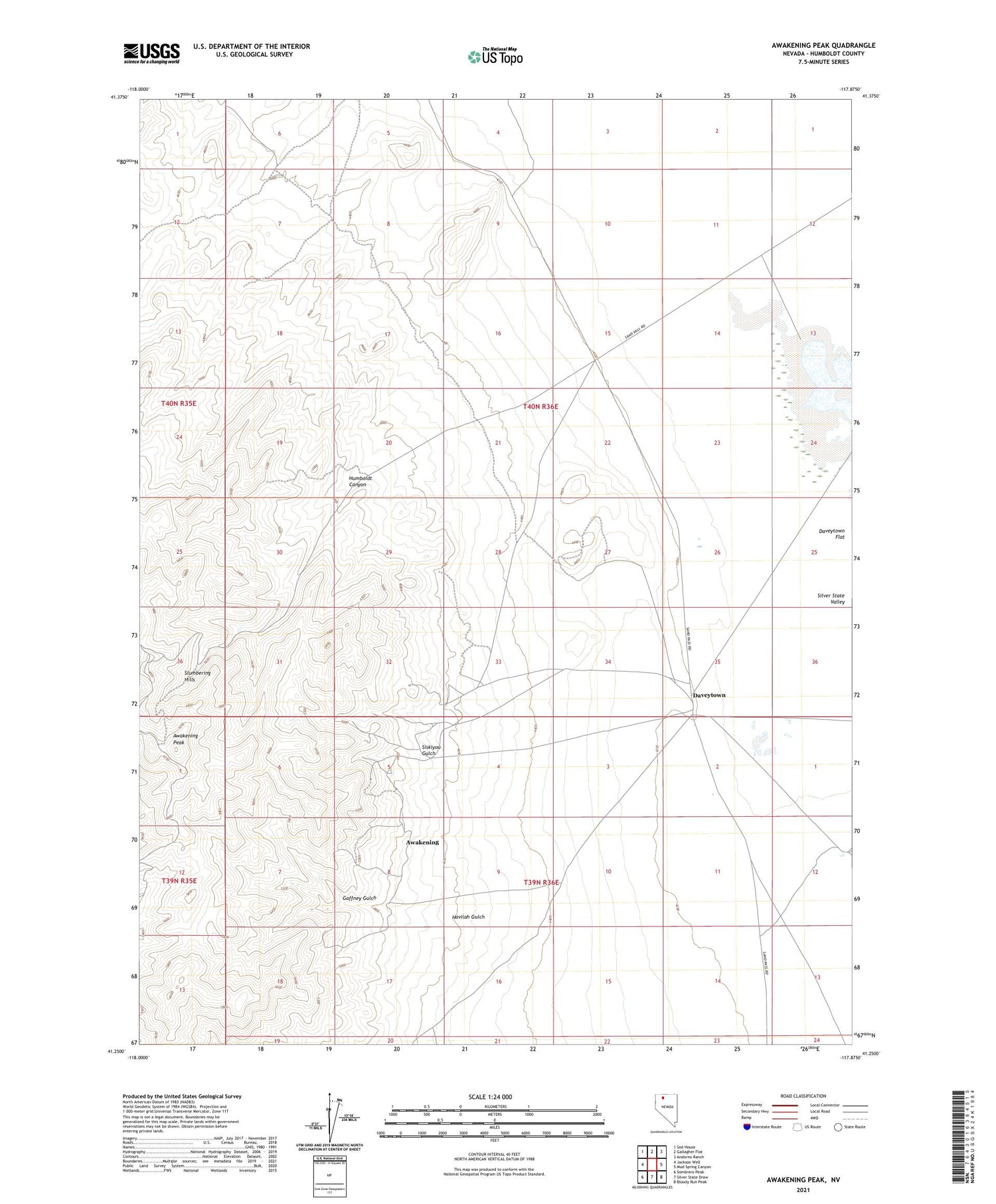 Awakening Peak Nevada US Topo Map Image