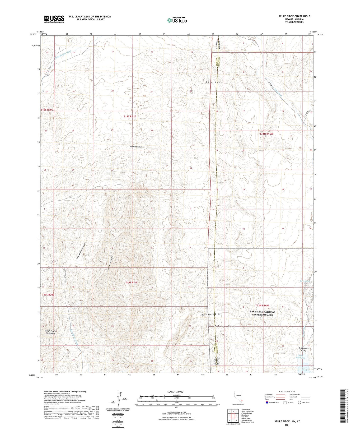 Azure Ridge Nevada US Topo Map Image