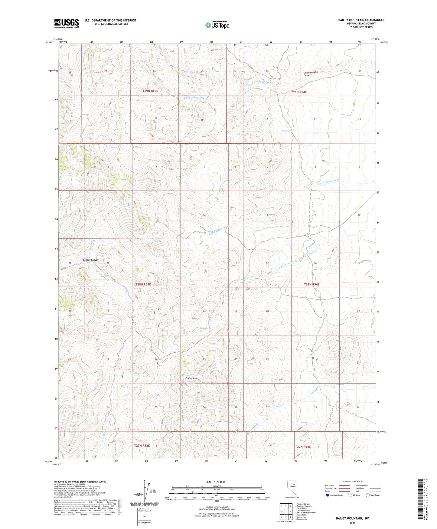 Bailey Mountain Nevada US Topo Map Image