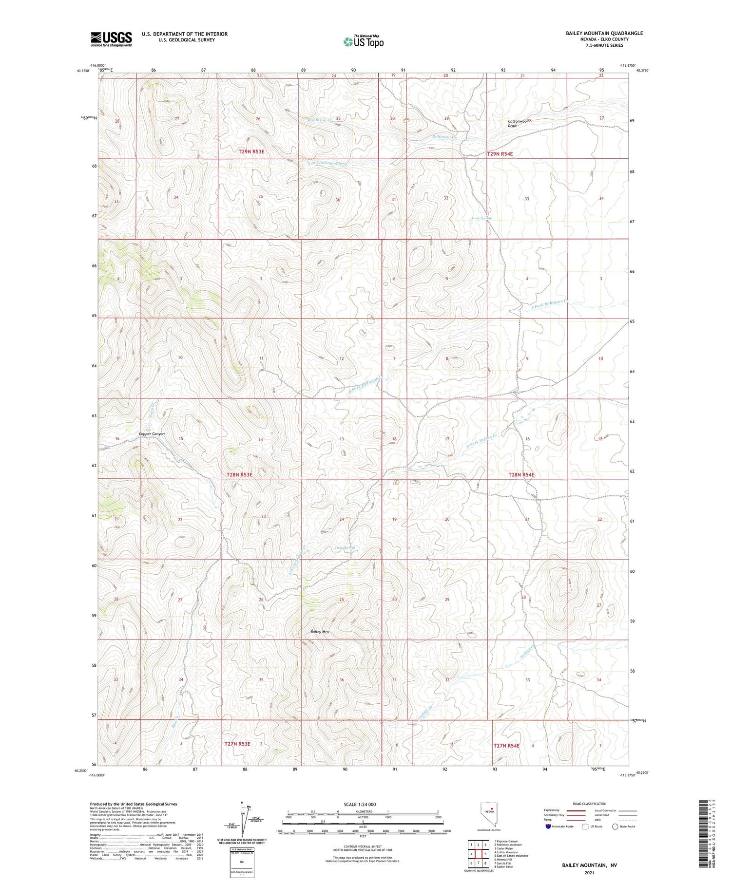 Bailey Mountain Nevada US Topo Map Image