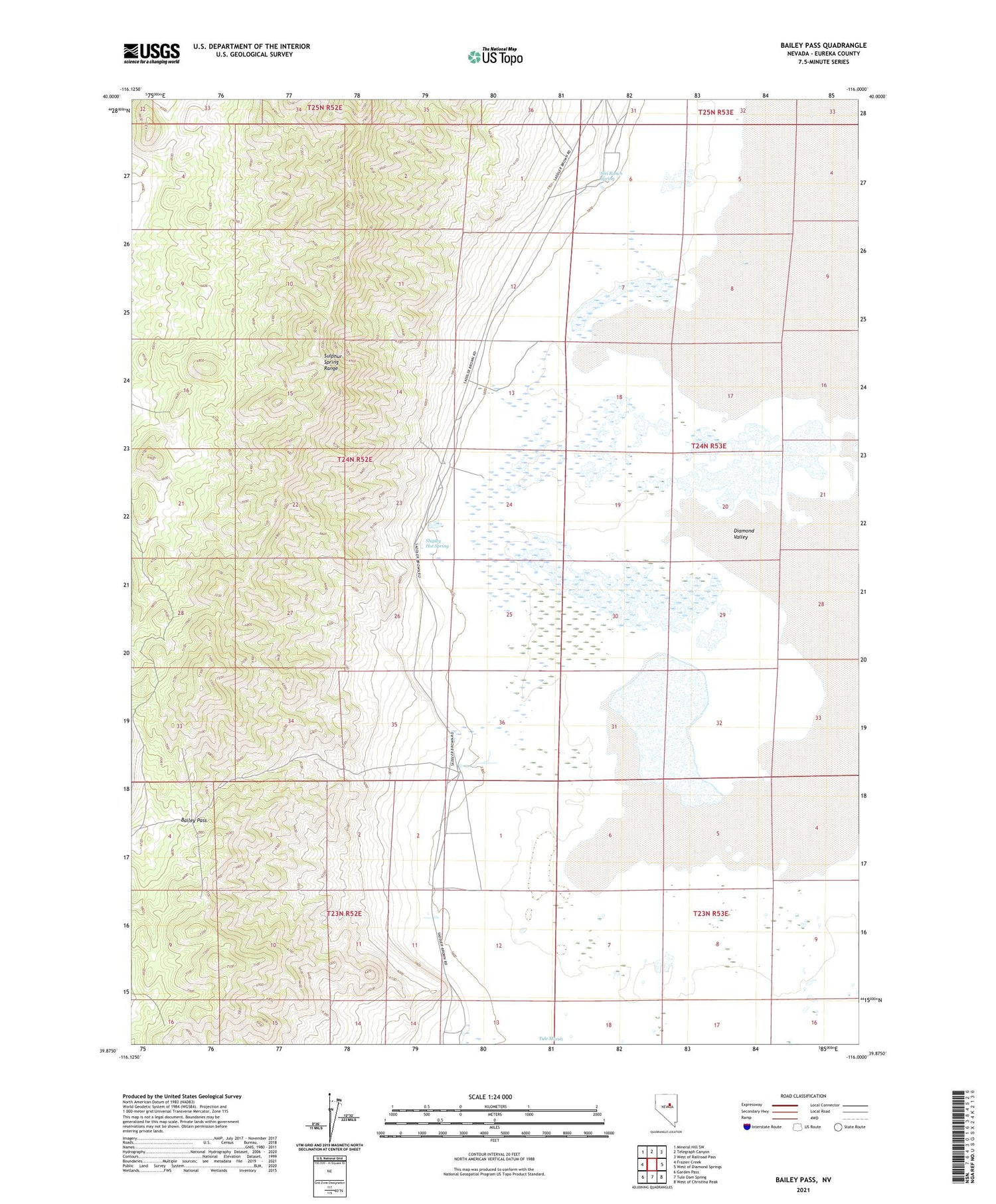 Bailey Pass Nevada US Topo Map Image
