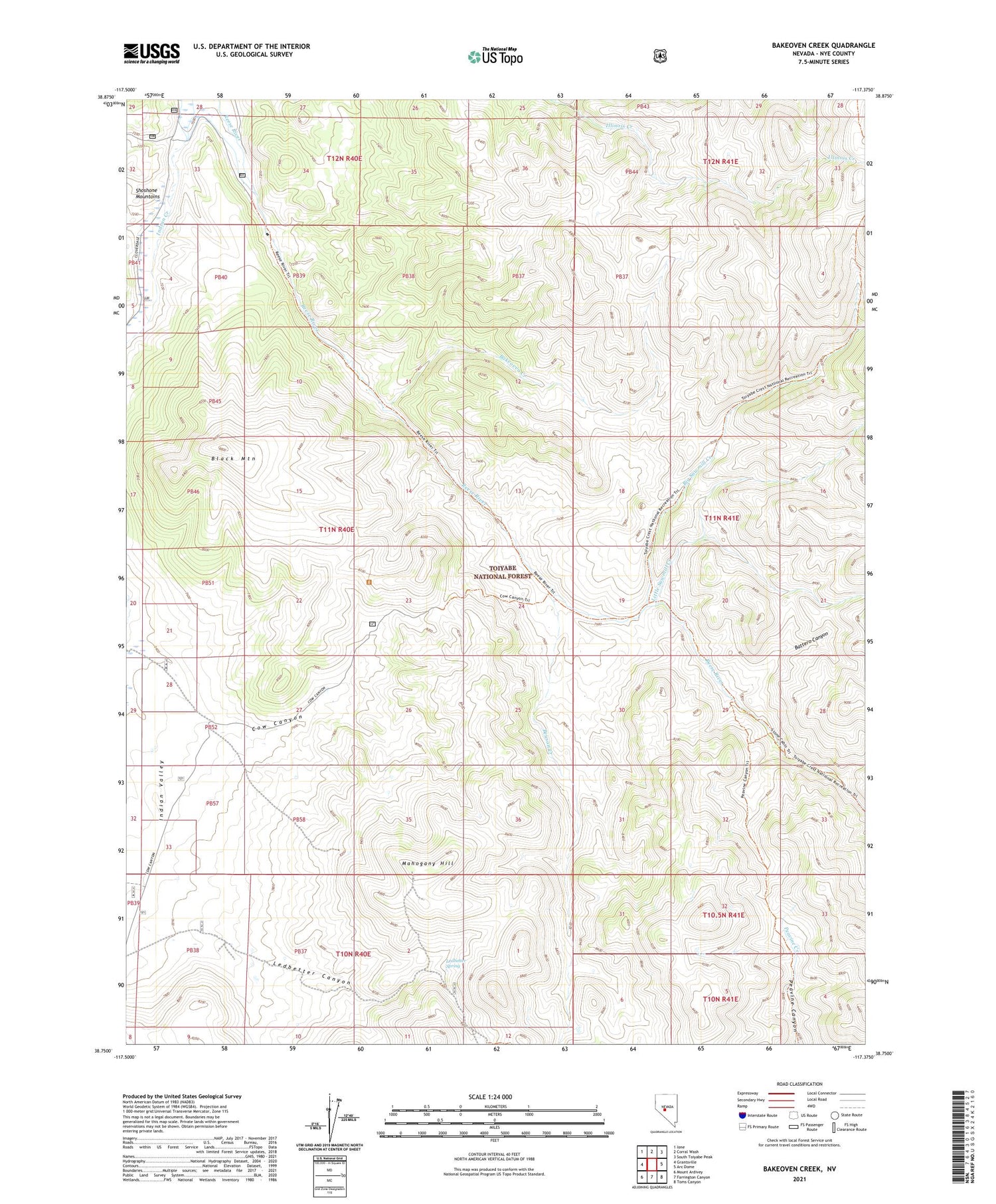 Bakeoven Creek Nevada US Topo Map Image