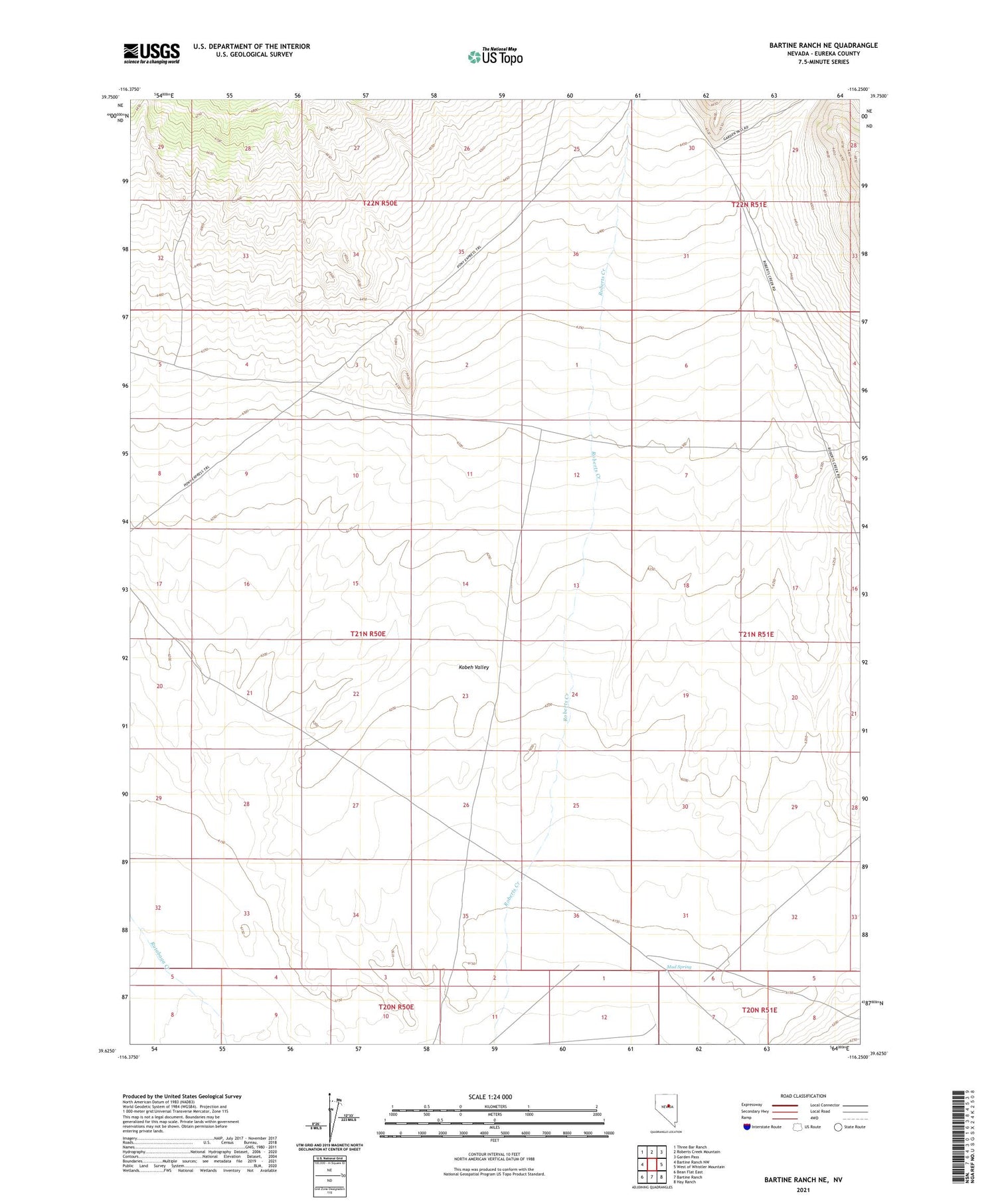 Bartine Ranch NE Nevada US Topo Map Image