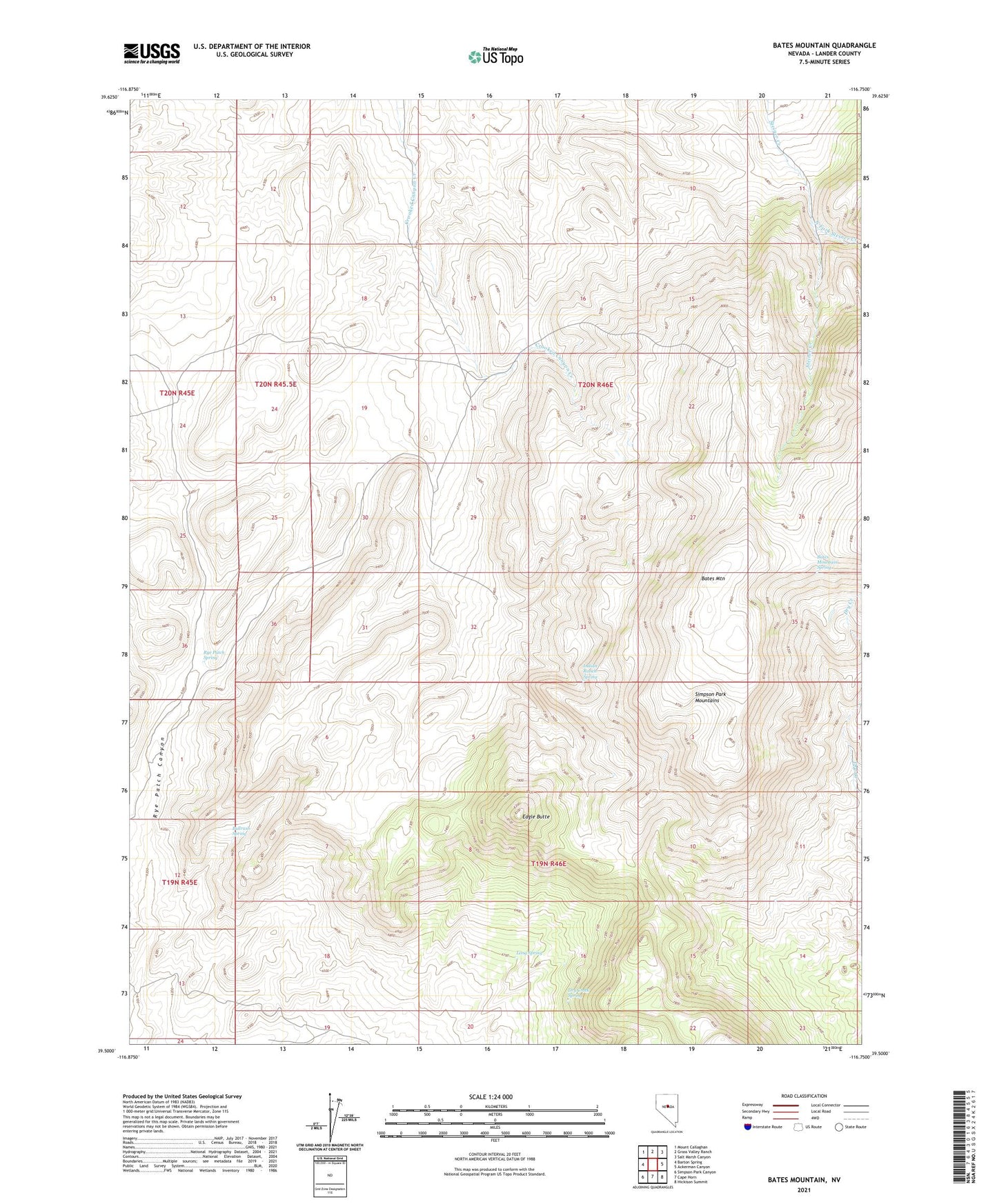 Bates Mountain Nevada US Topo Map Image