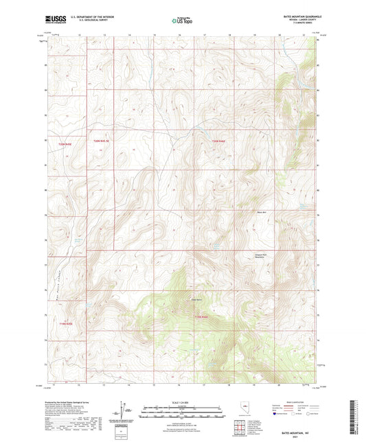 Bates Mountain Nevada US Topo Map Image