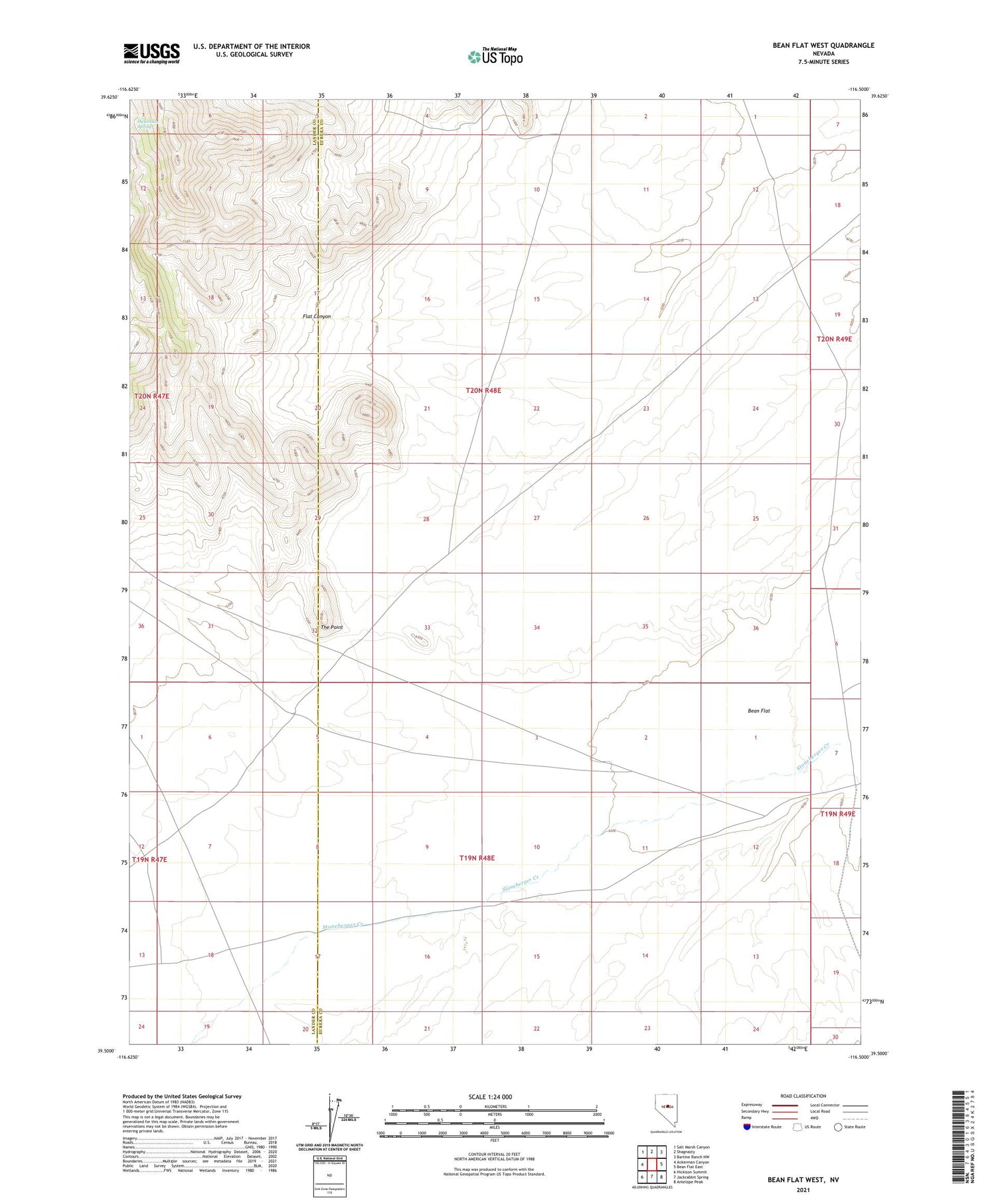 Bean Flat West Nevada US Topo Map Image