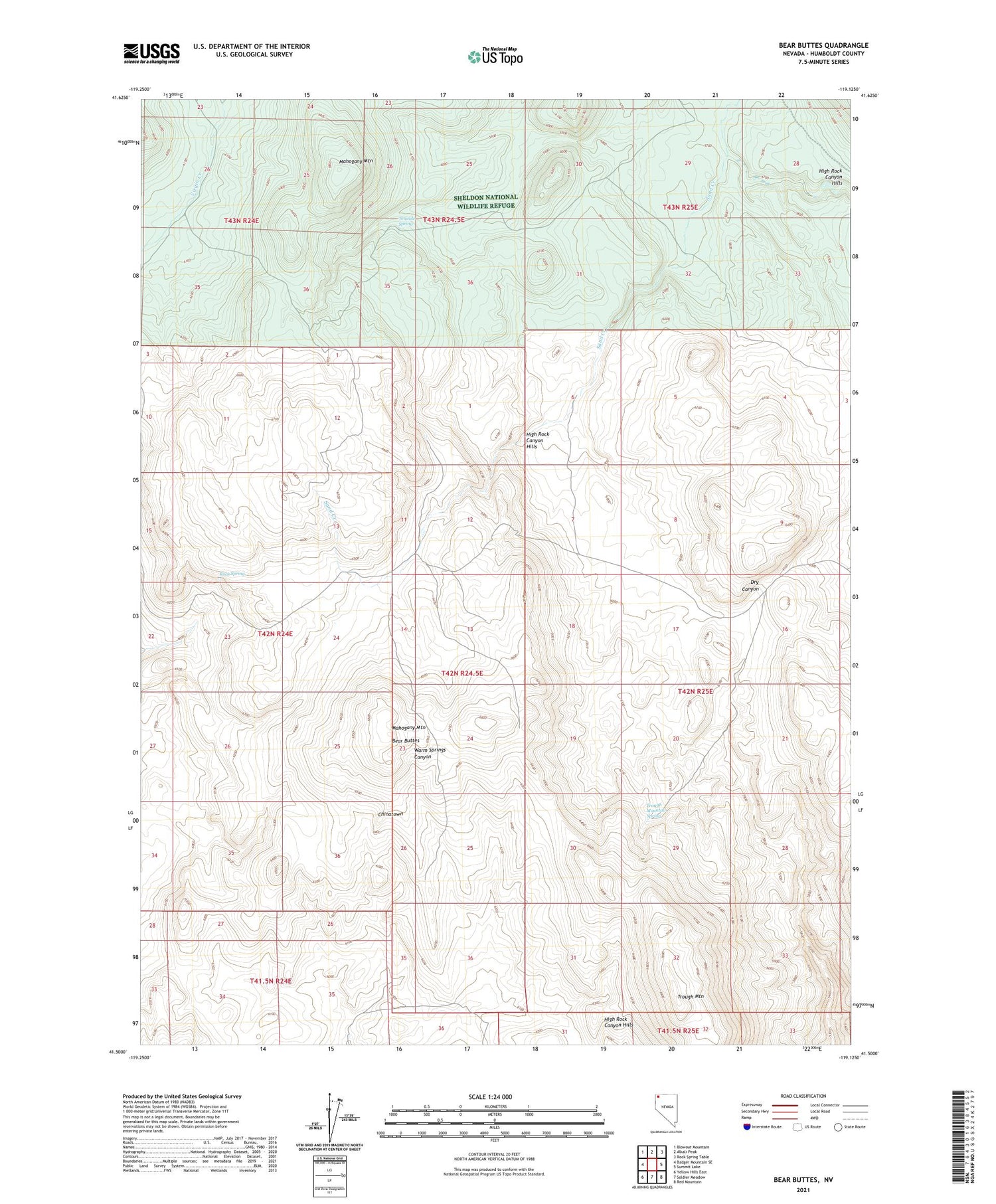 Bear Buttes Nevada US Topo Map Image