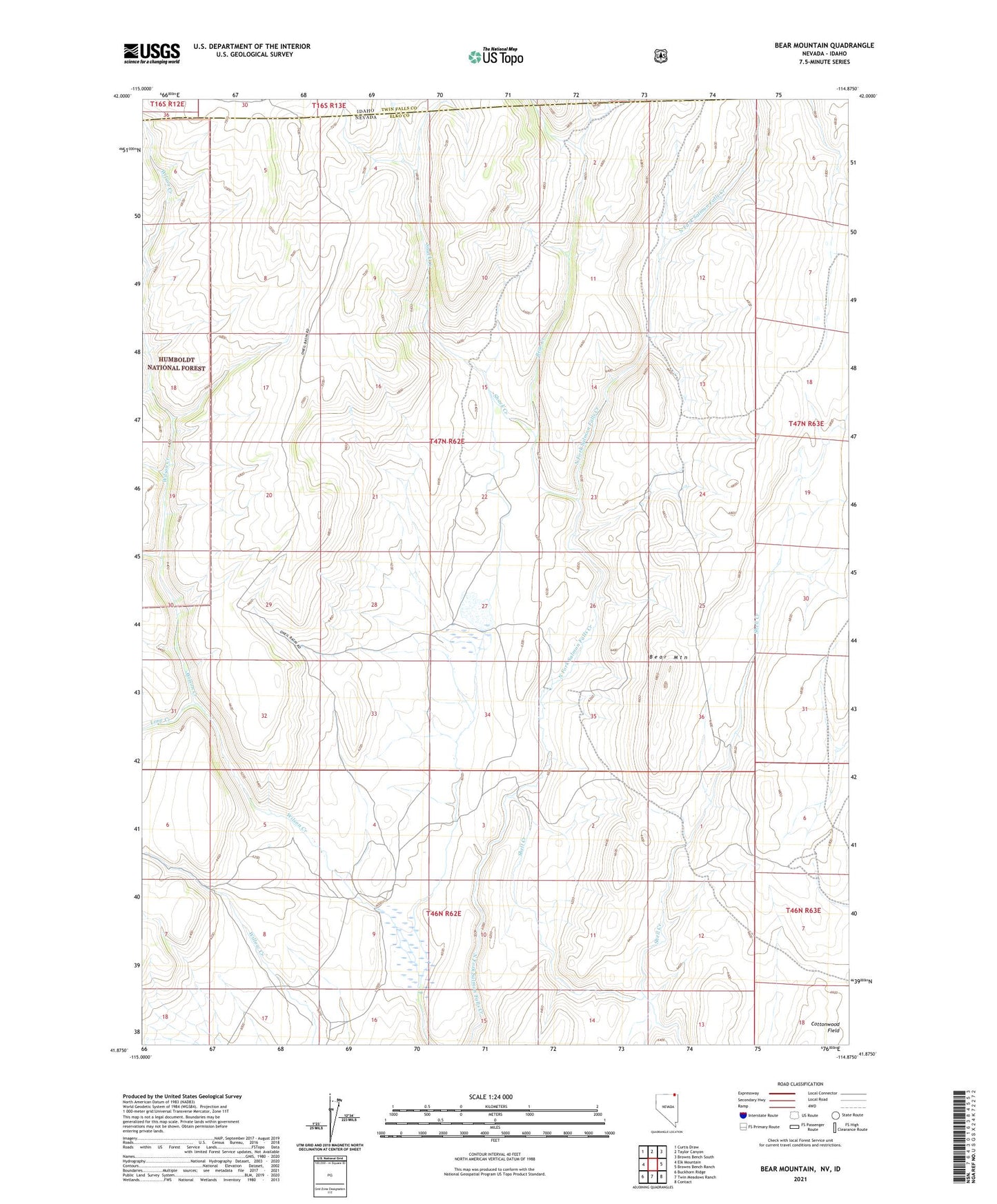 Bear Mountain Nevada US Topo Map Image