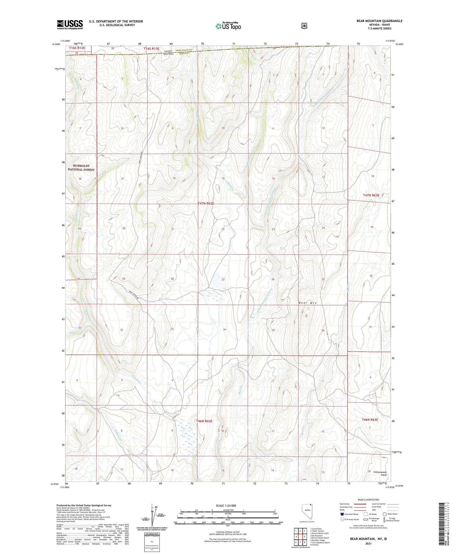 Bear Mountain Nevada US Topo Map Image