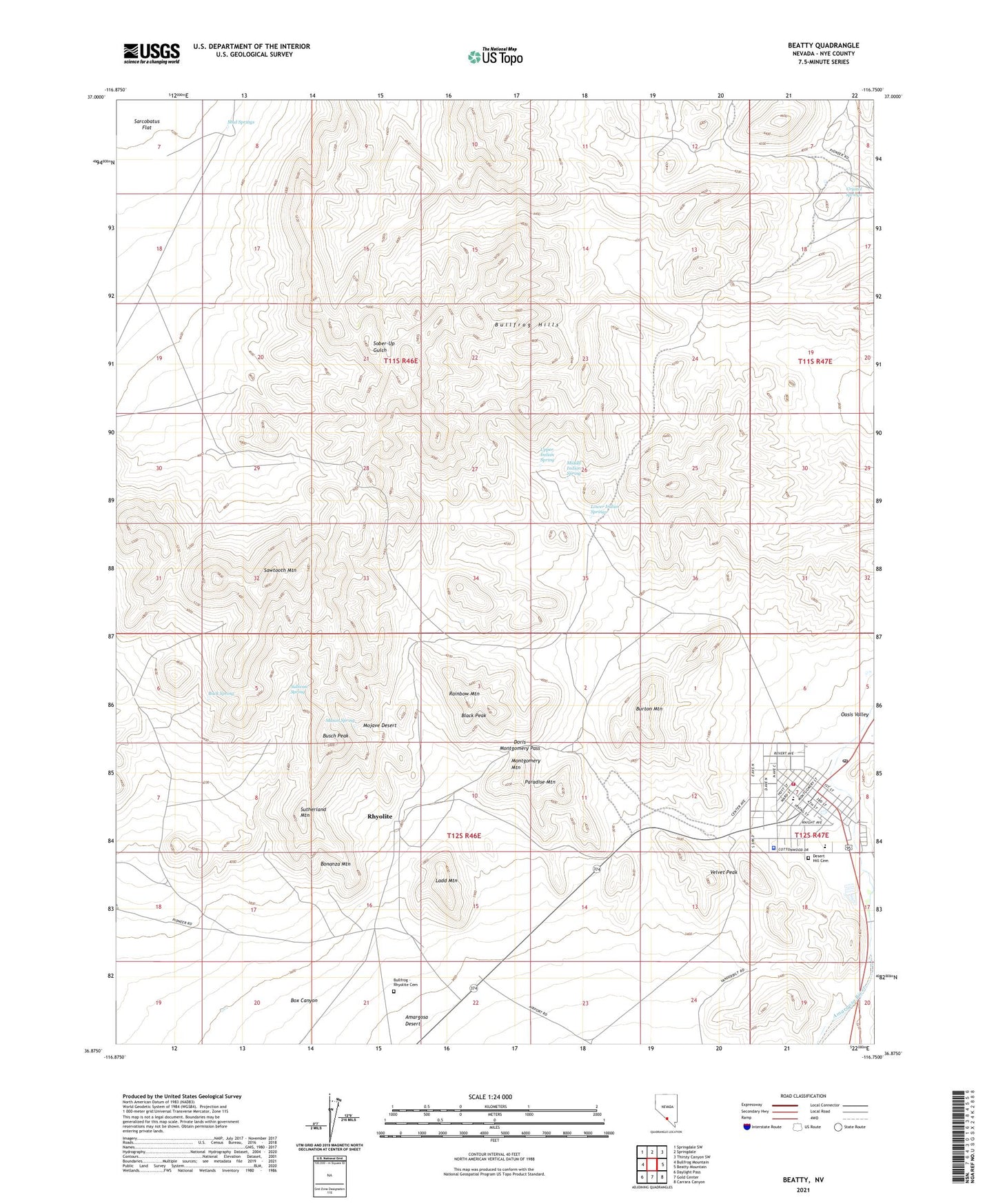 Beatty Nevada US Topo Map Image