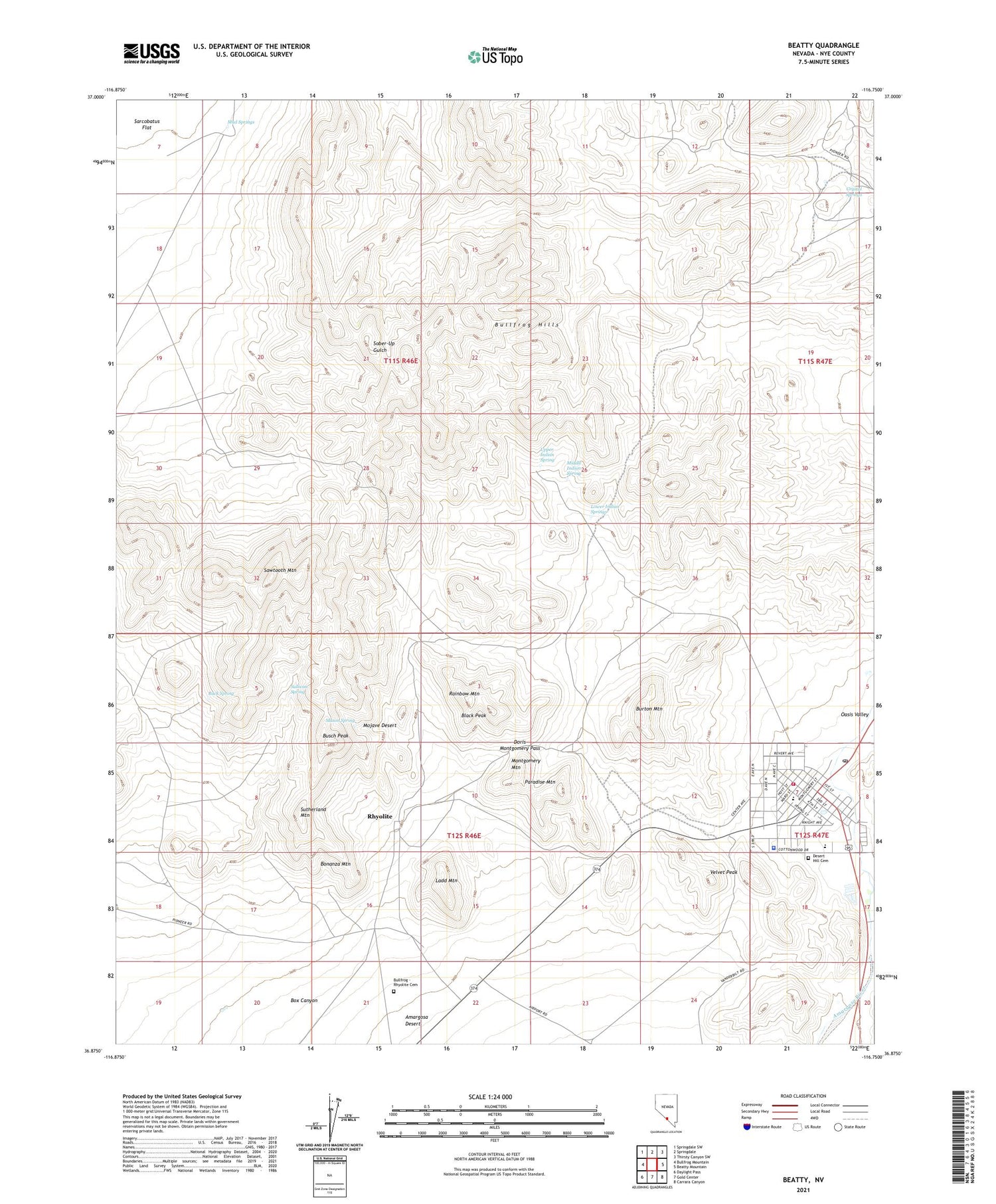 Beatty Nevada US Topo Map Image