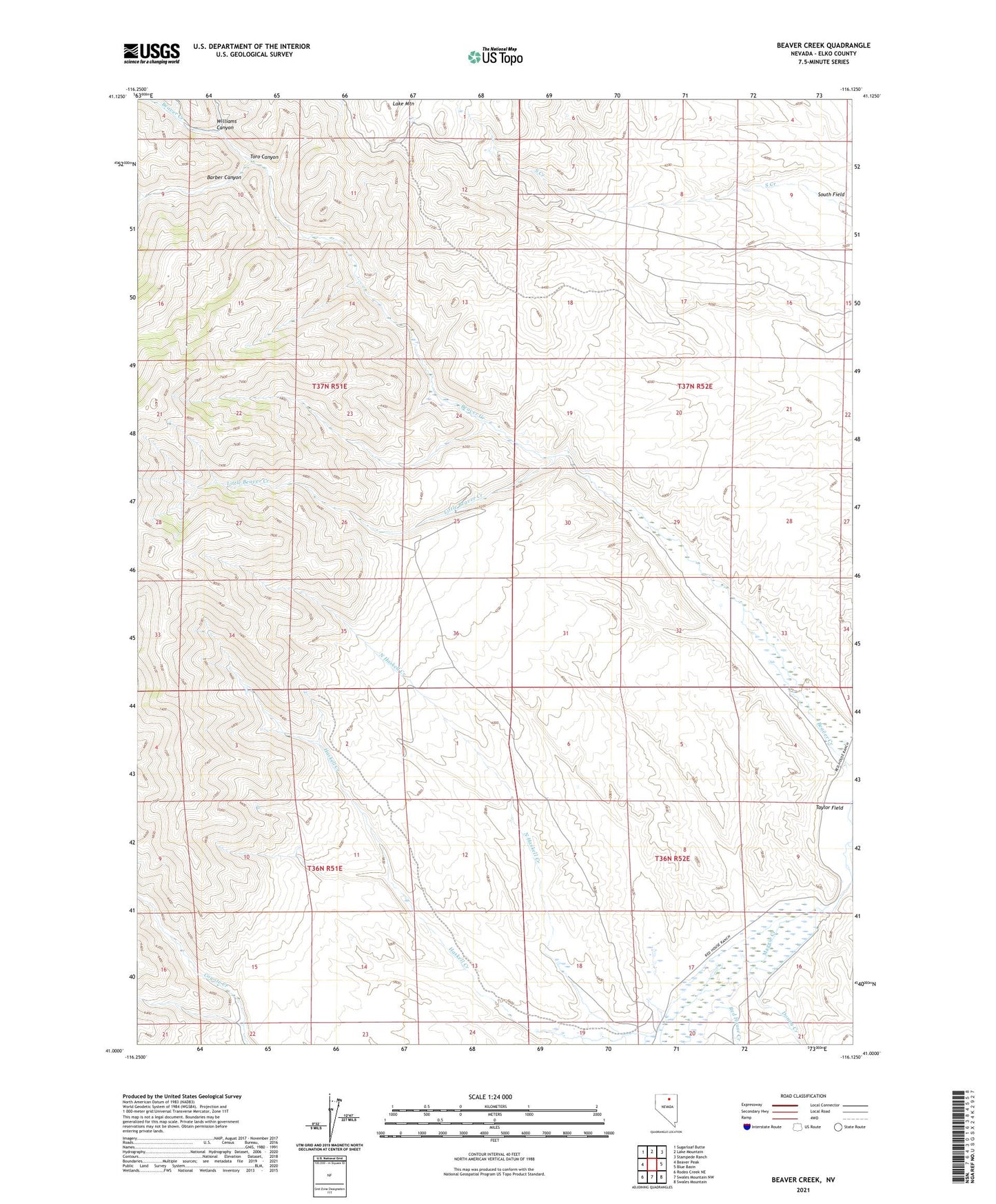 Beaver Creek Nevada US Topo Map Image