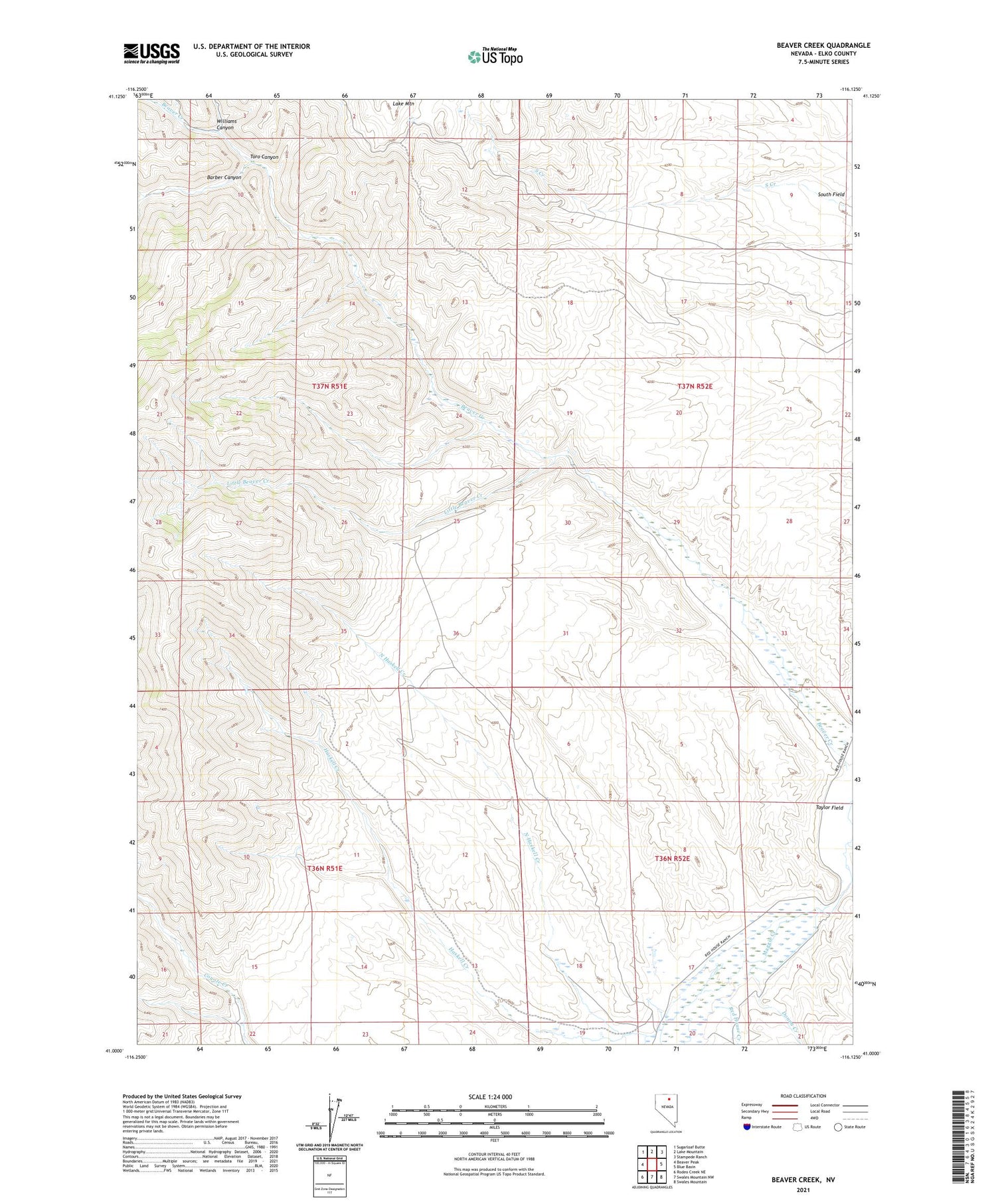 Beaver Creek Nevada US Topo Map Image