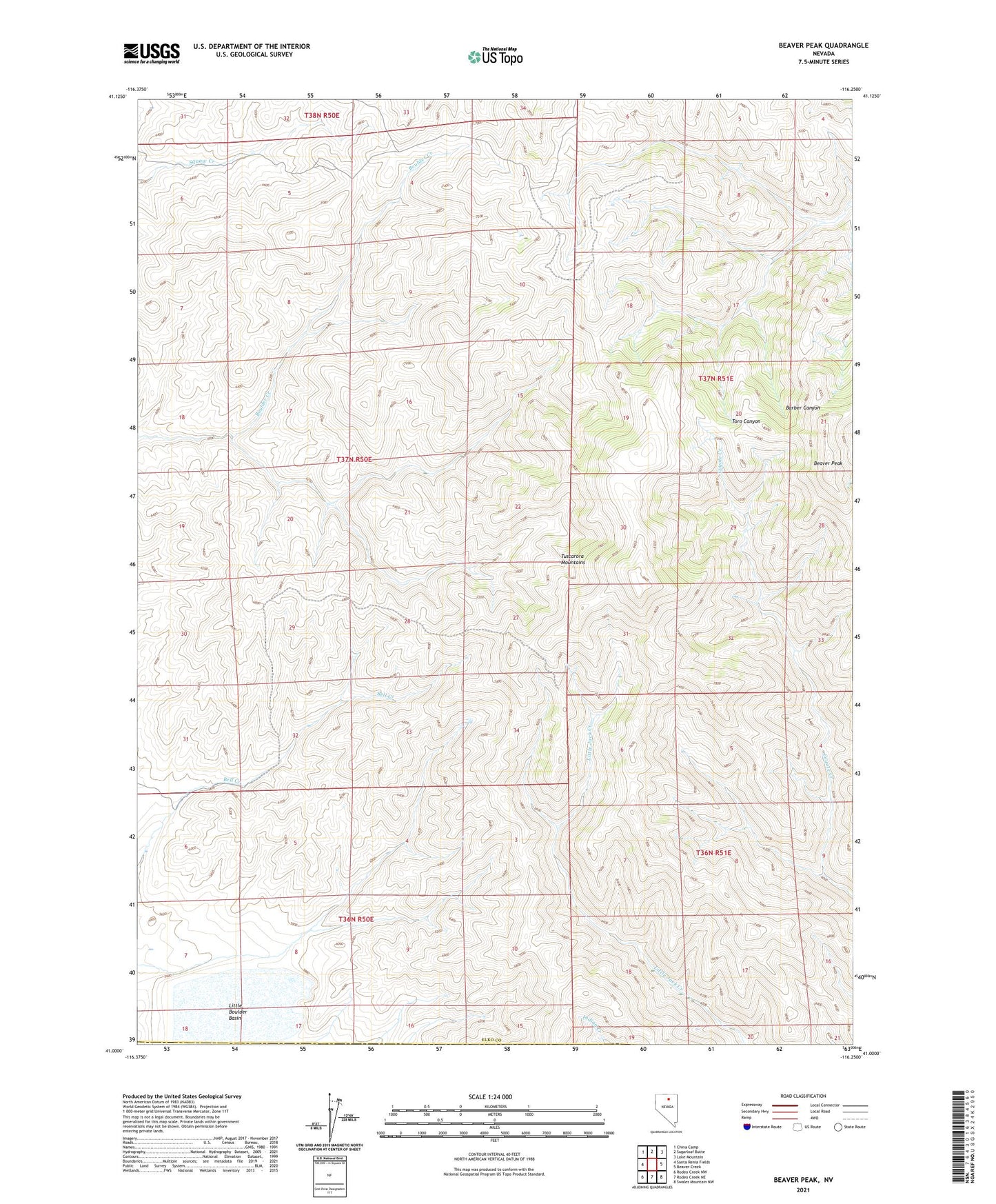 Beaver Peak Nevada US Topo Map Image