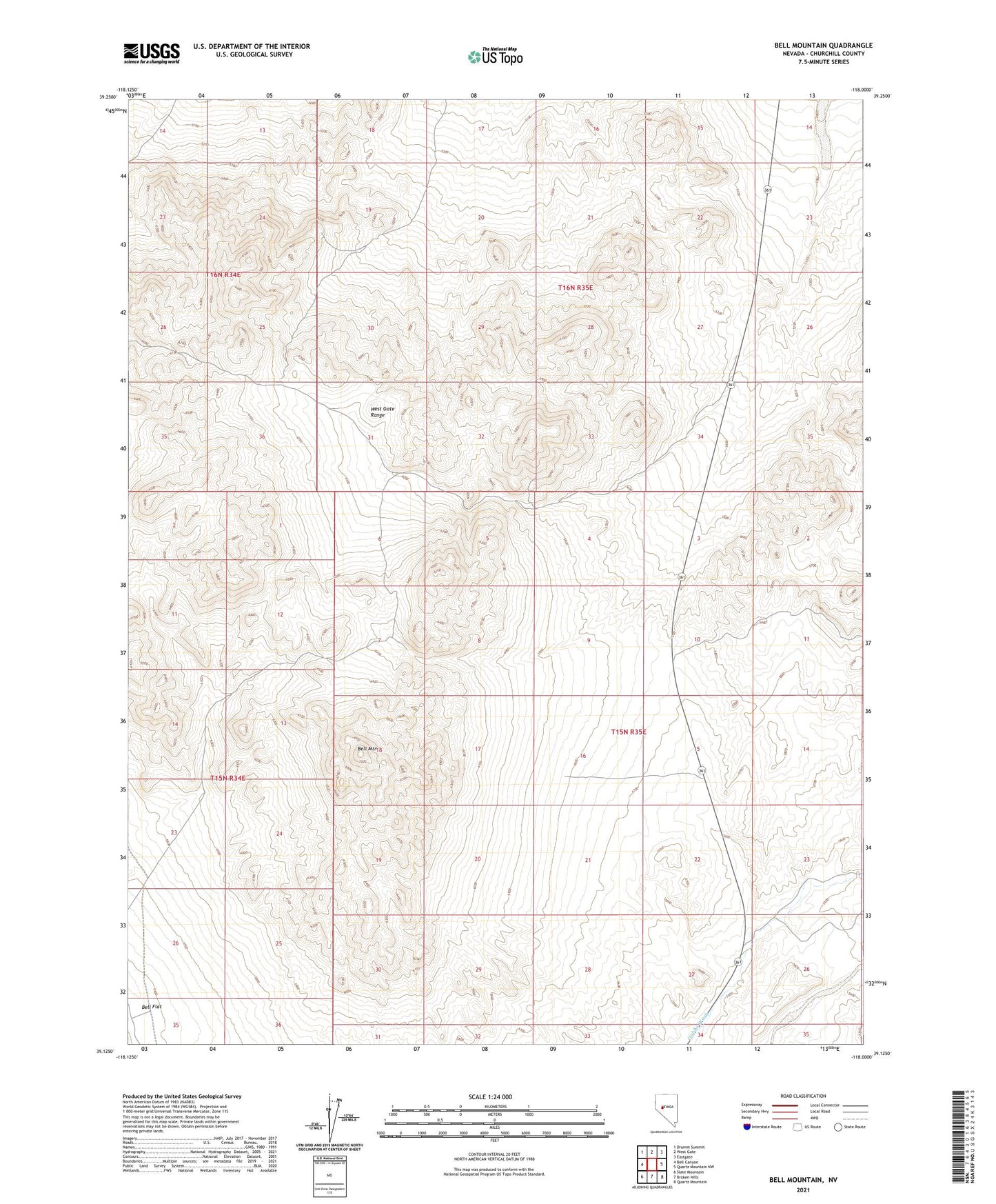 Bell Mountain Nevada US Topo Map Image