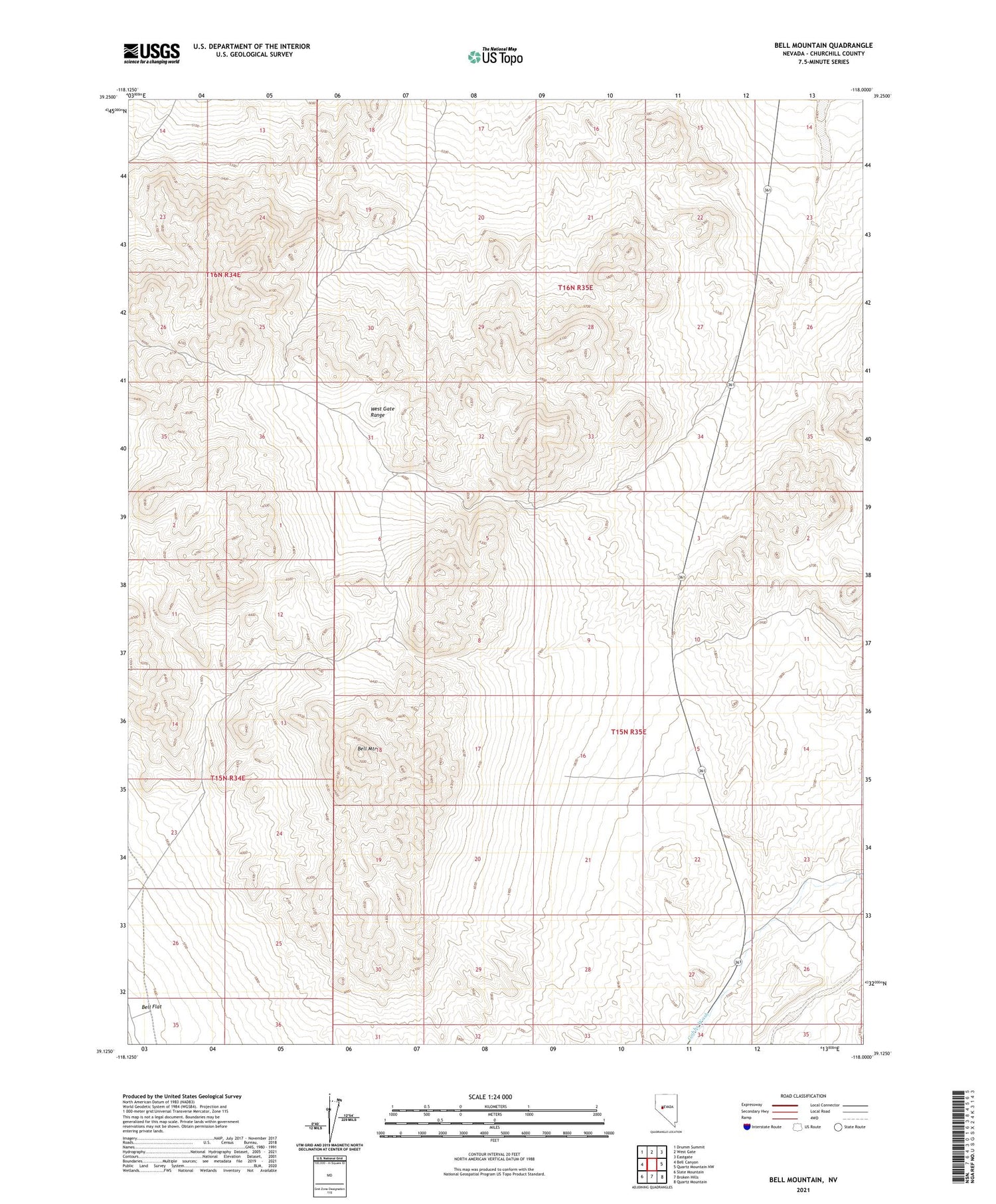 Bell Mountain Nevada US Topo Map Image