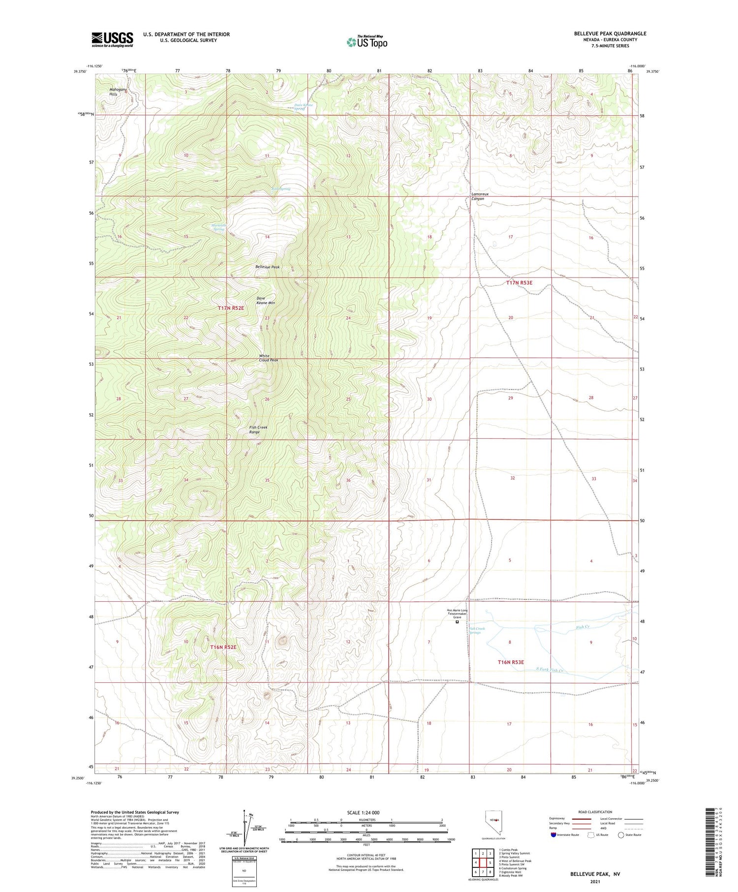 Bellevue Peak Nevada US Topo Map Image