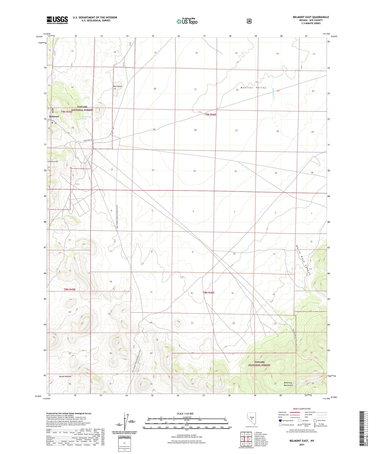 Belmont East Nevada US Topo Map Image