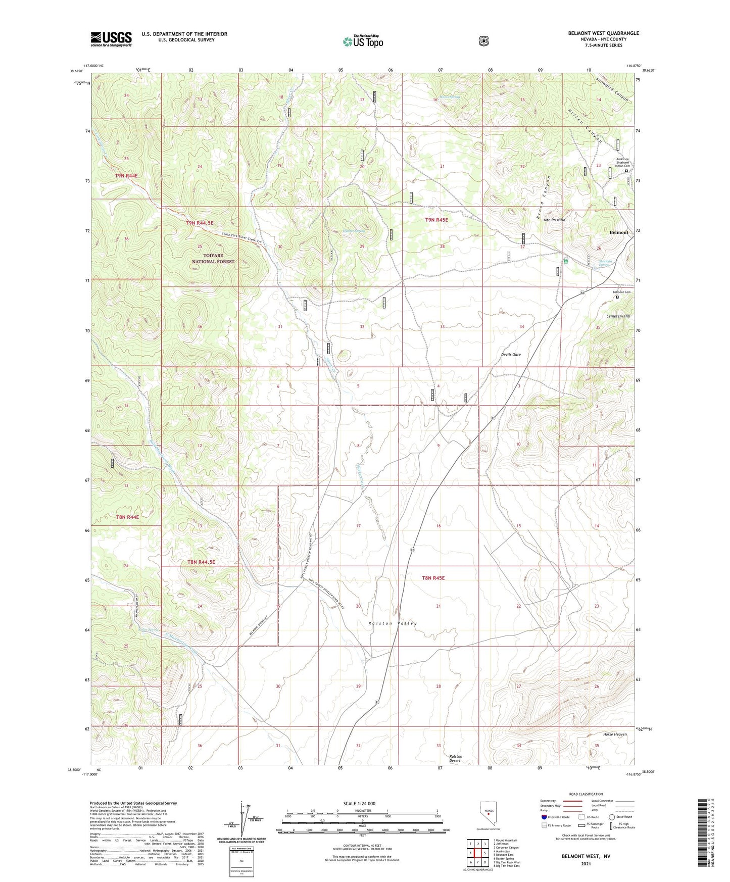 Belmont West Nevada US Topo Map Image