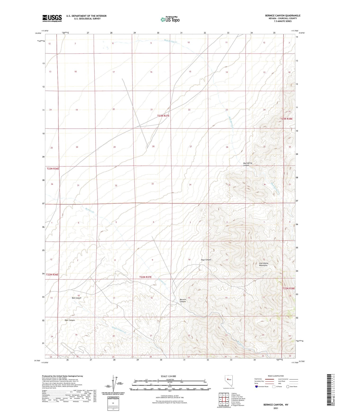 Bernice Canyon Nevada US Topo Map Image