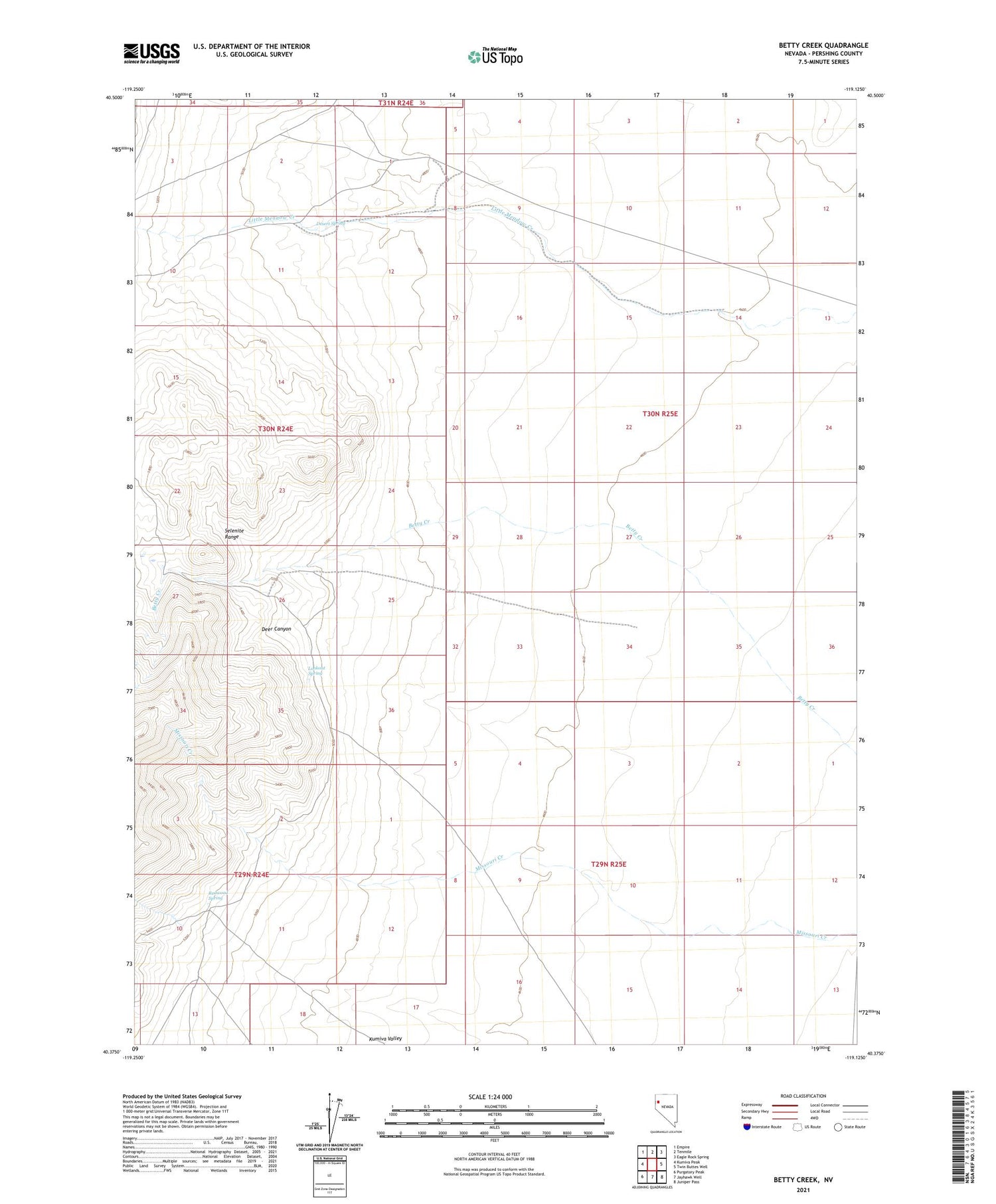 Betty Creek Nevada US Topo Map Image