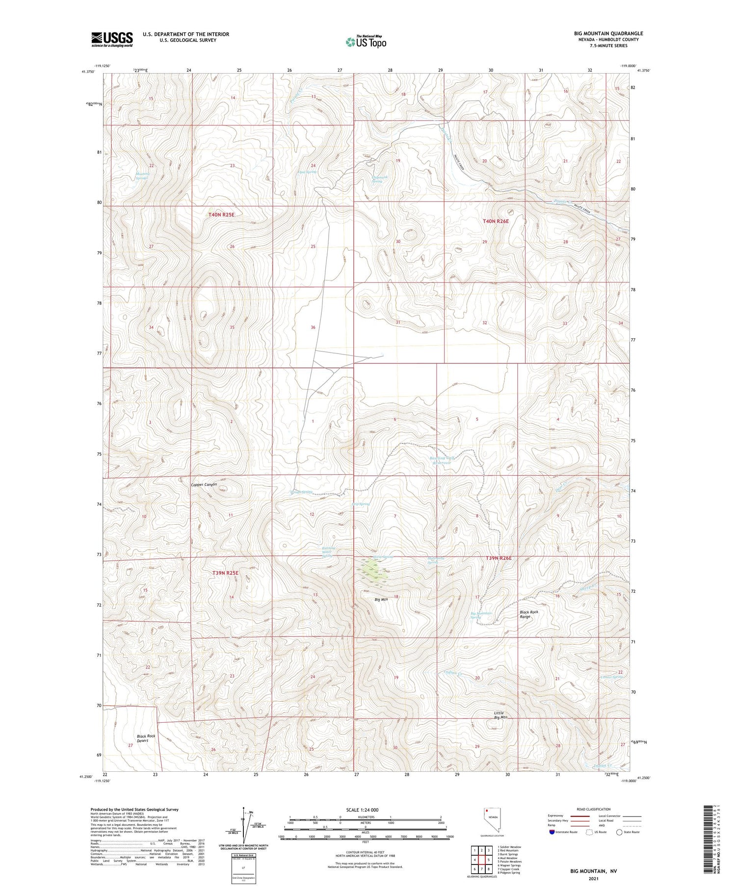 Big Mountain Nevada US Topo Map Image