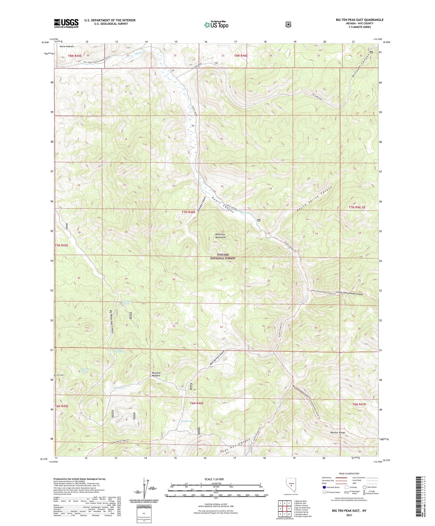 Big Ten Peak East Nevada US Topo Map Image