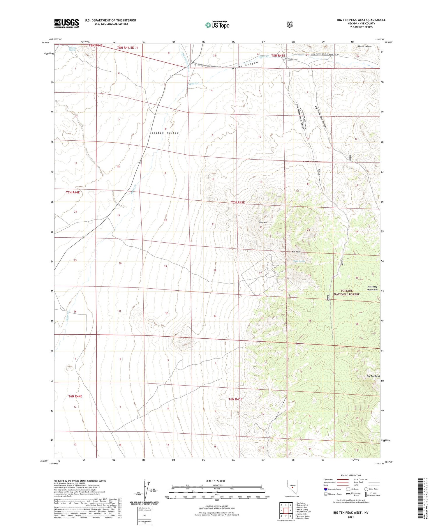 Big Ten Peak West Nevada US Topo Map Image