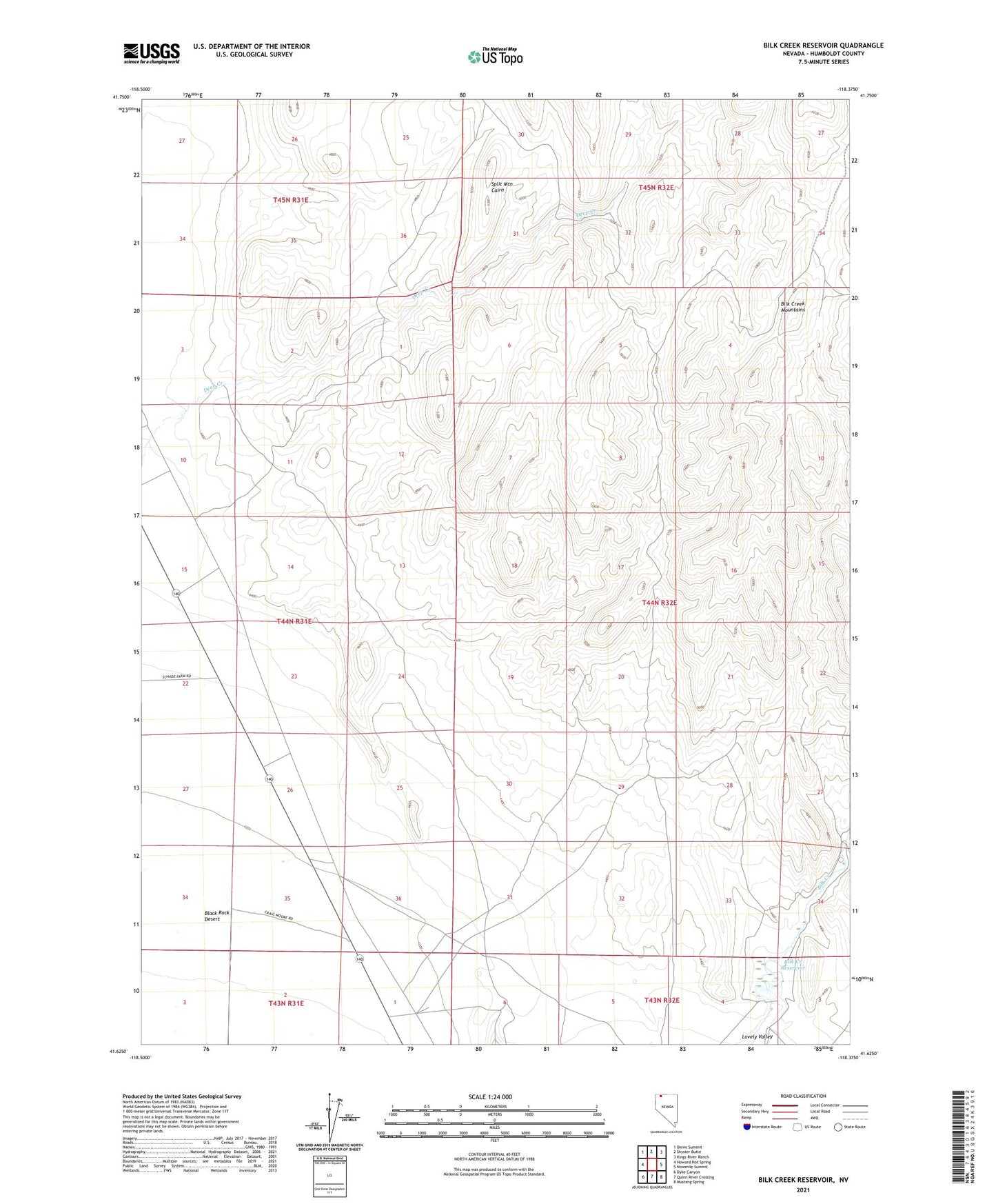 Bilk Creek Reservoir Nevada US Topo Map Image