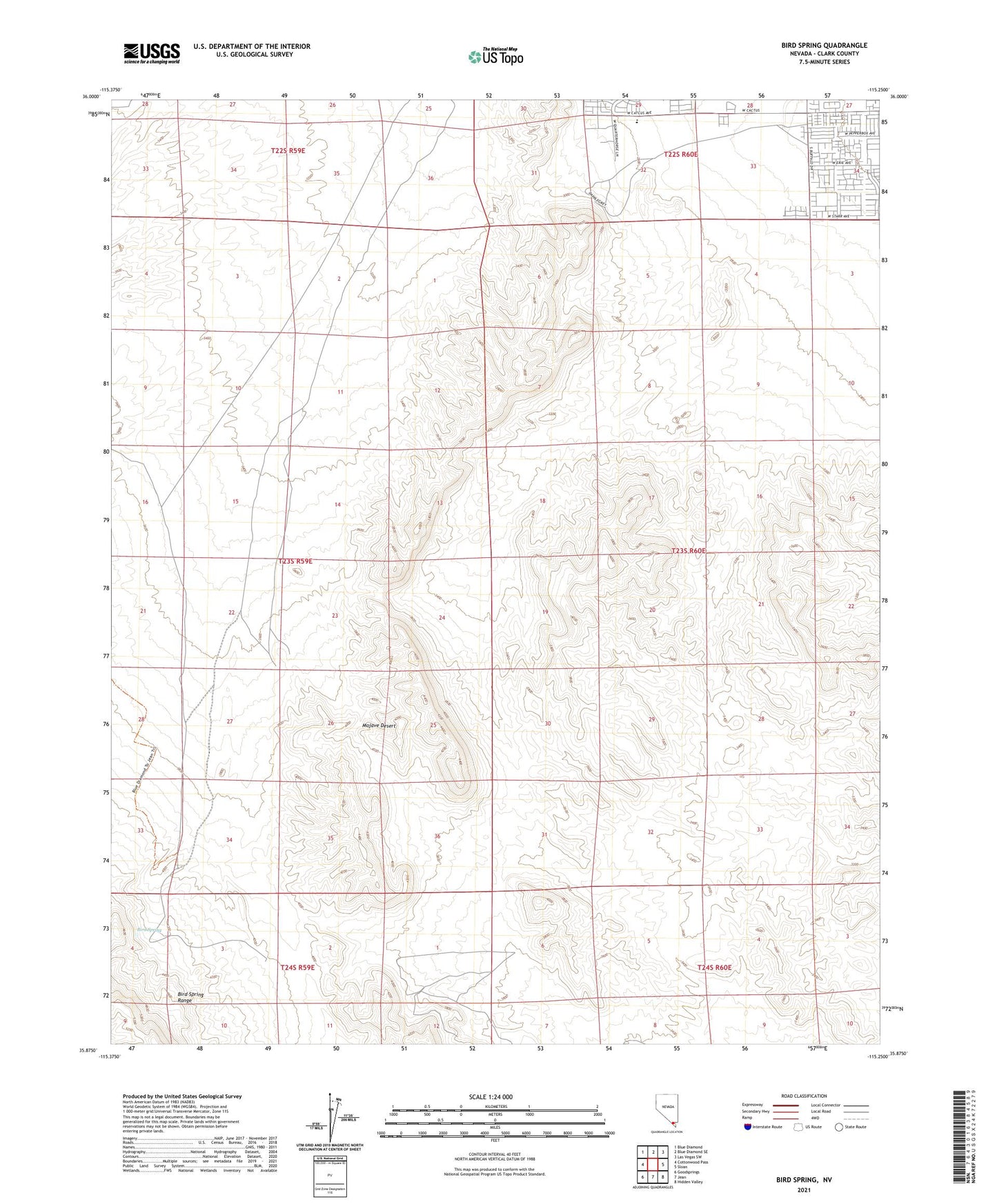 Bird Spring Nevada US Topo Map Image