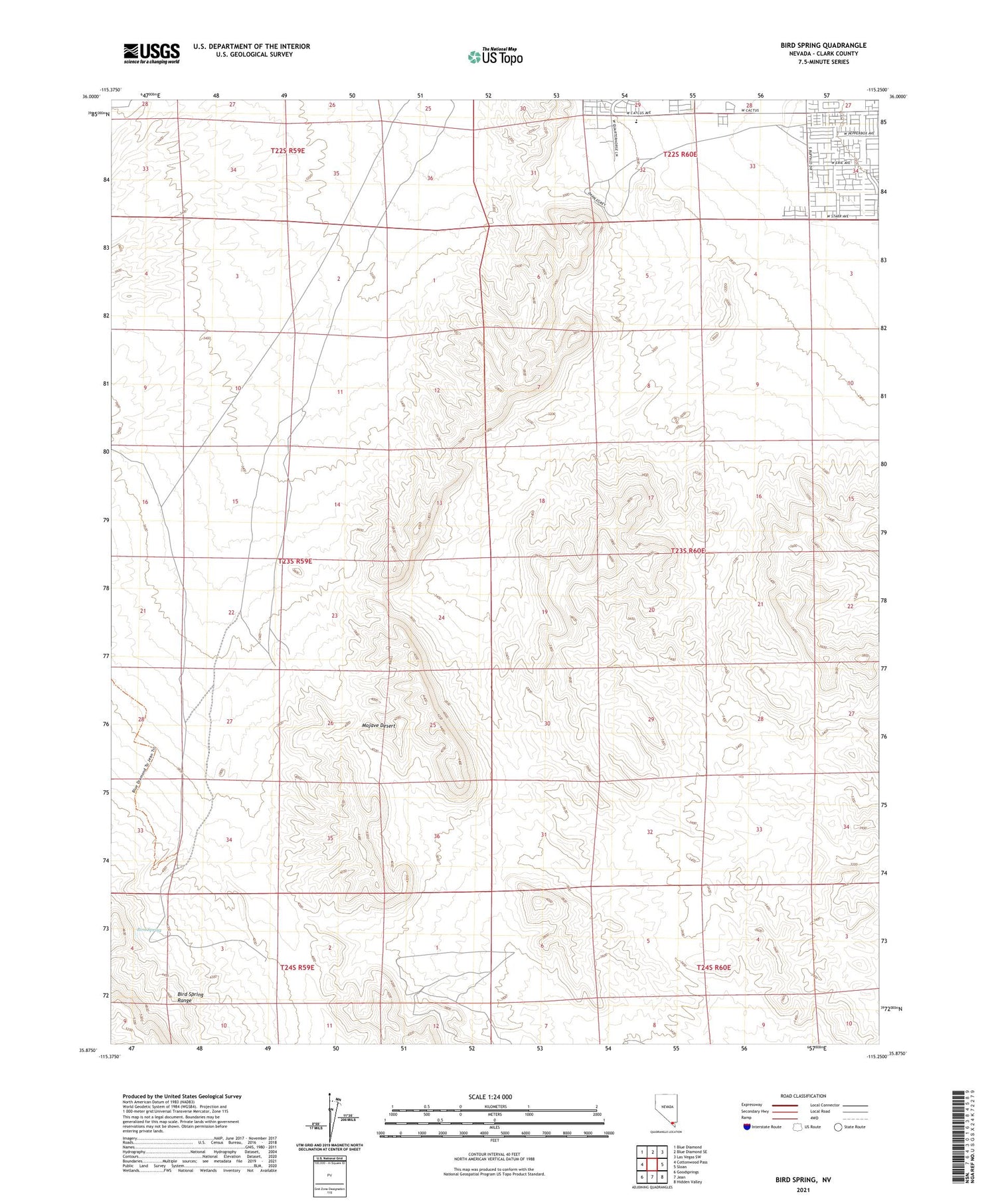 Bird Spring Nevada US Topo Map Image