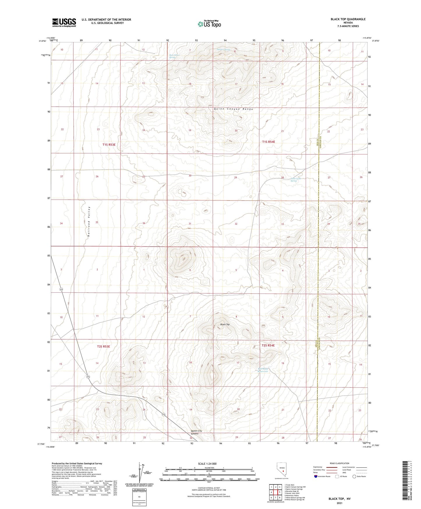 Black Top Nevada US Topo Map Image