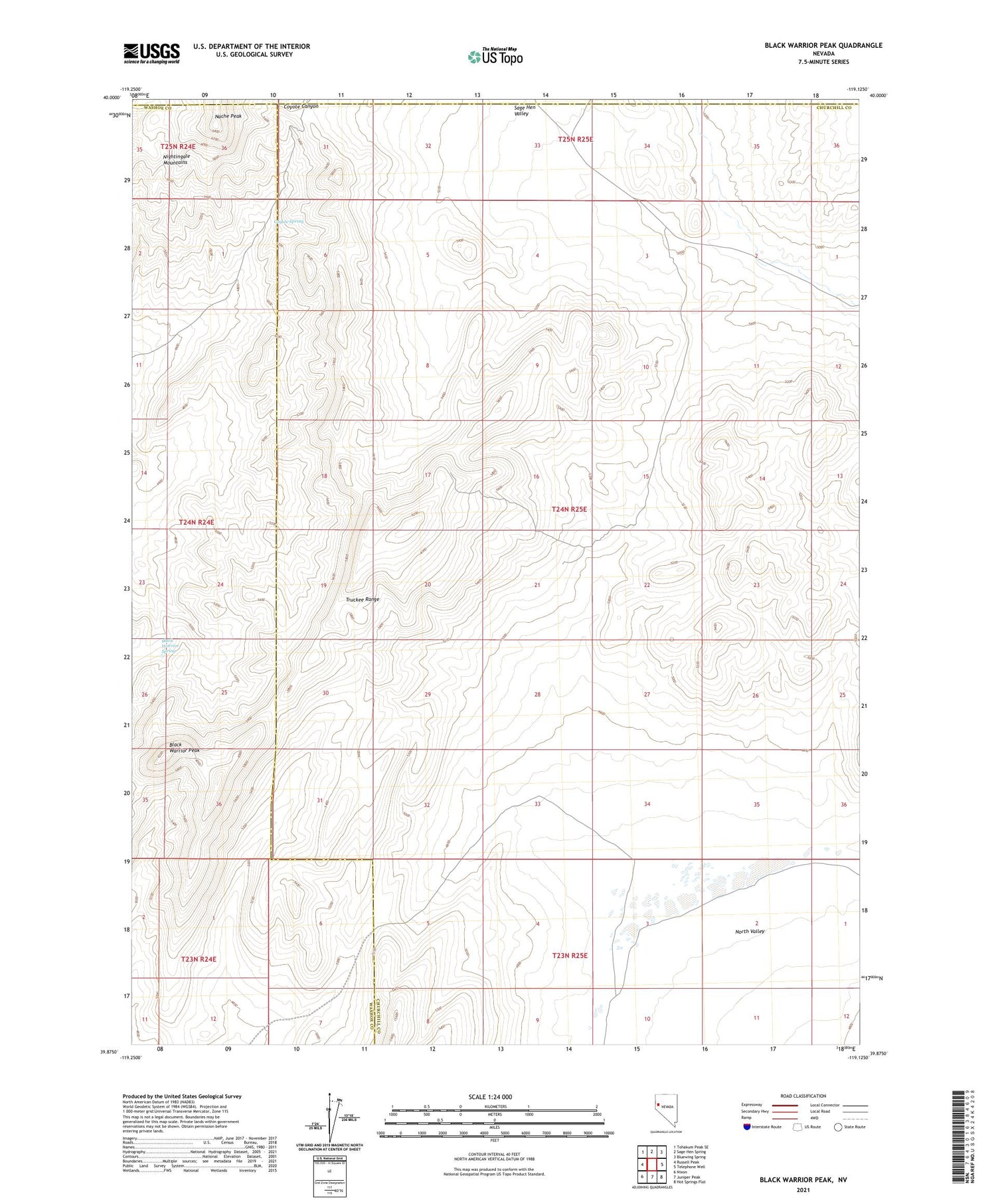 Black Warrior Peak Nevada US Topo Map Image