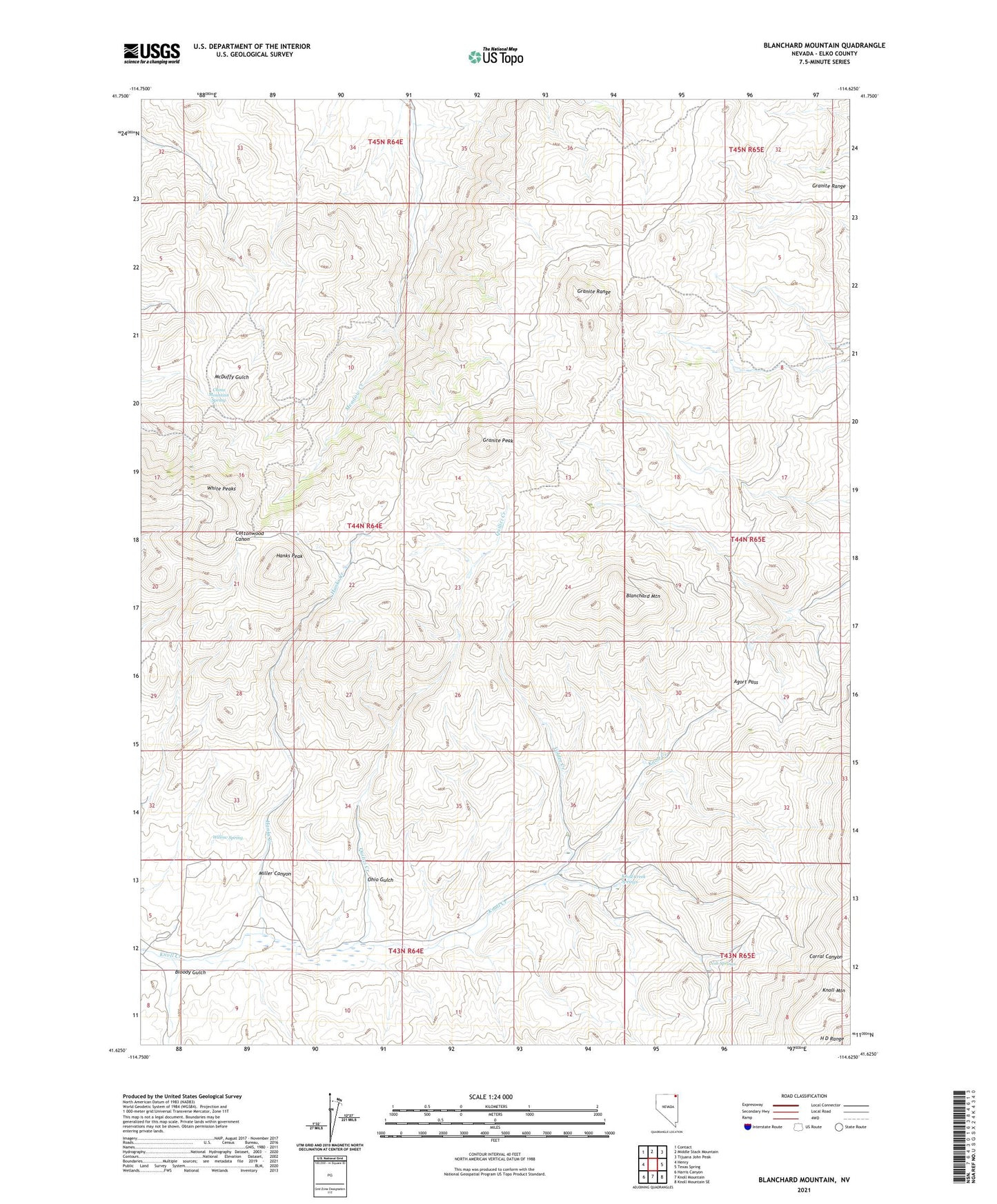 Blanchard Mountain Nevada US Topo Map Image