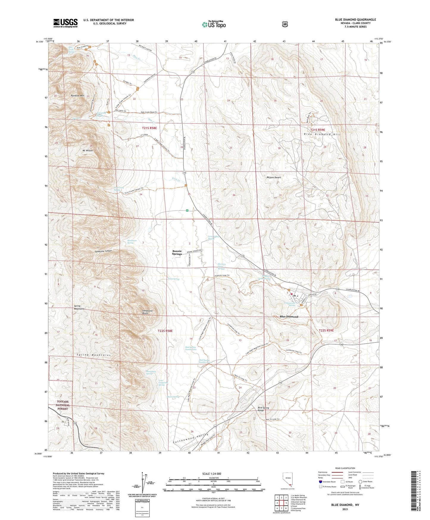 Blue Diamond Nevada US Topo Map Image
