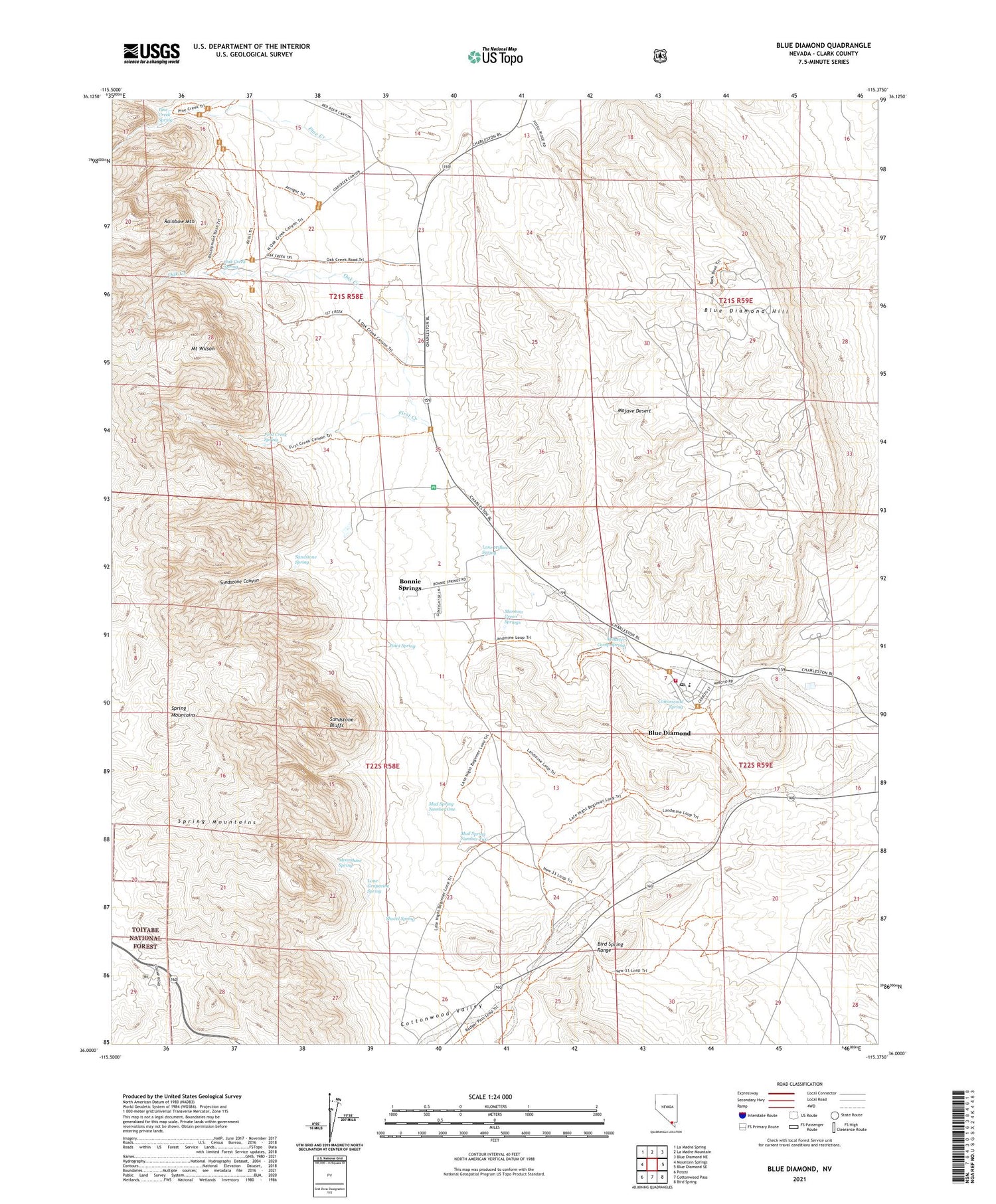 Blue Diamond Nevada US Topo Map Image