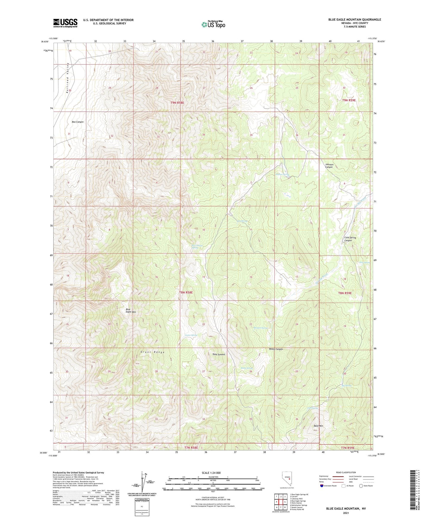 Blue Eagle Mountain Nevada US Topo Map Image