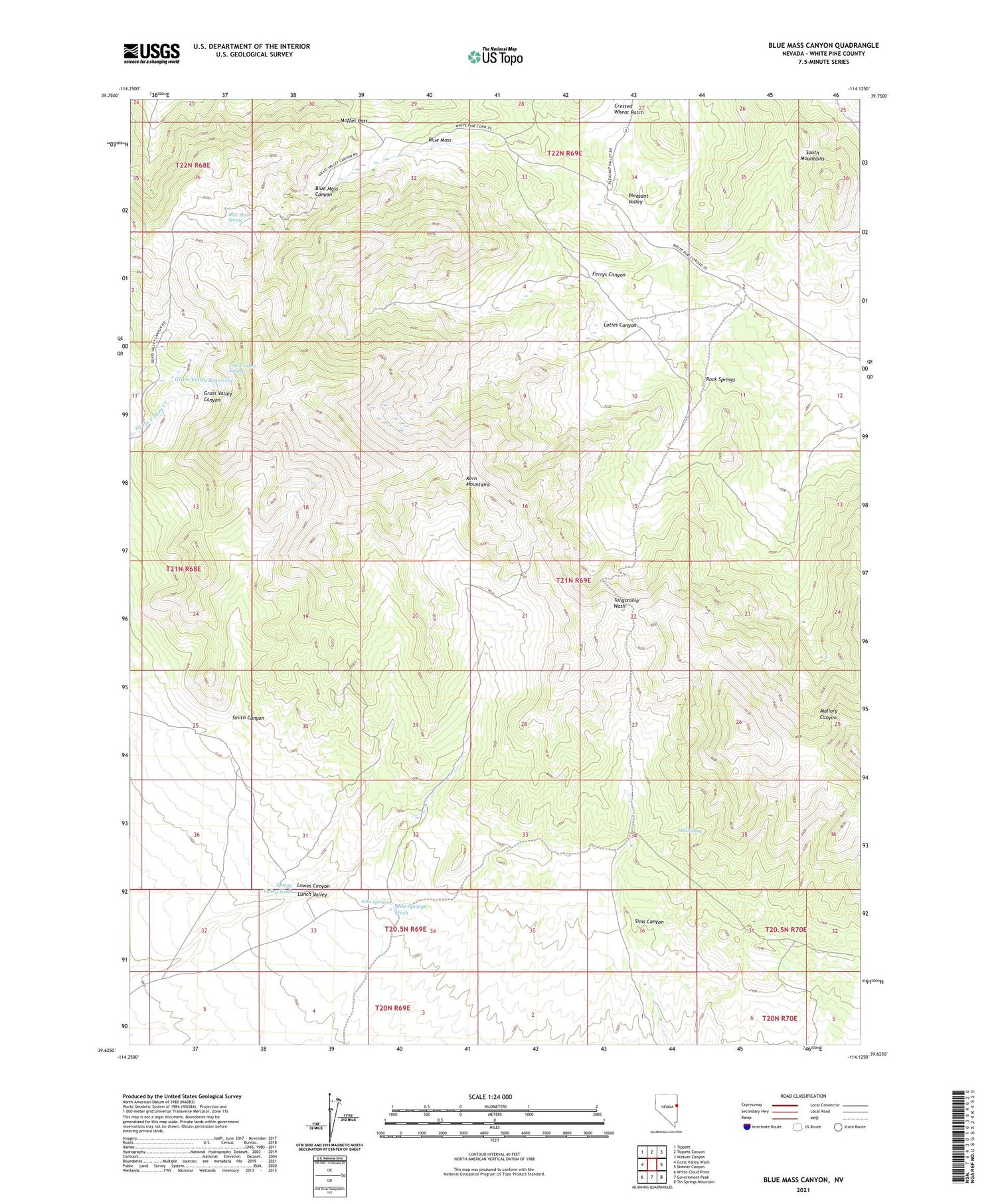 Blue Mass Canyon Nevada US Topo Map Image