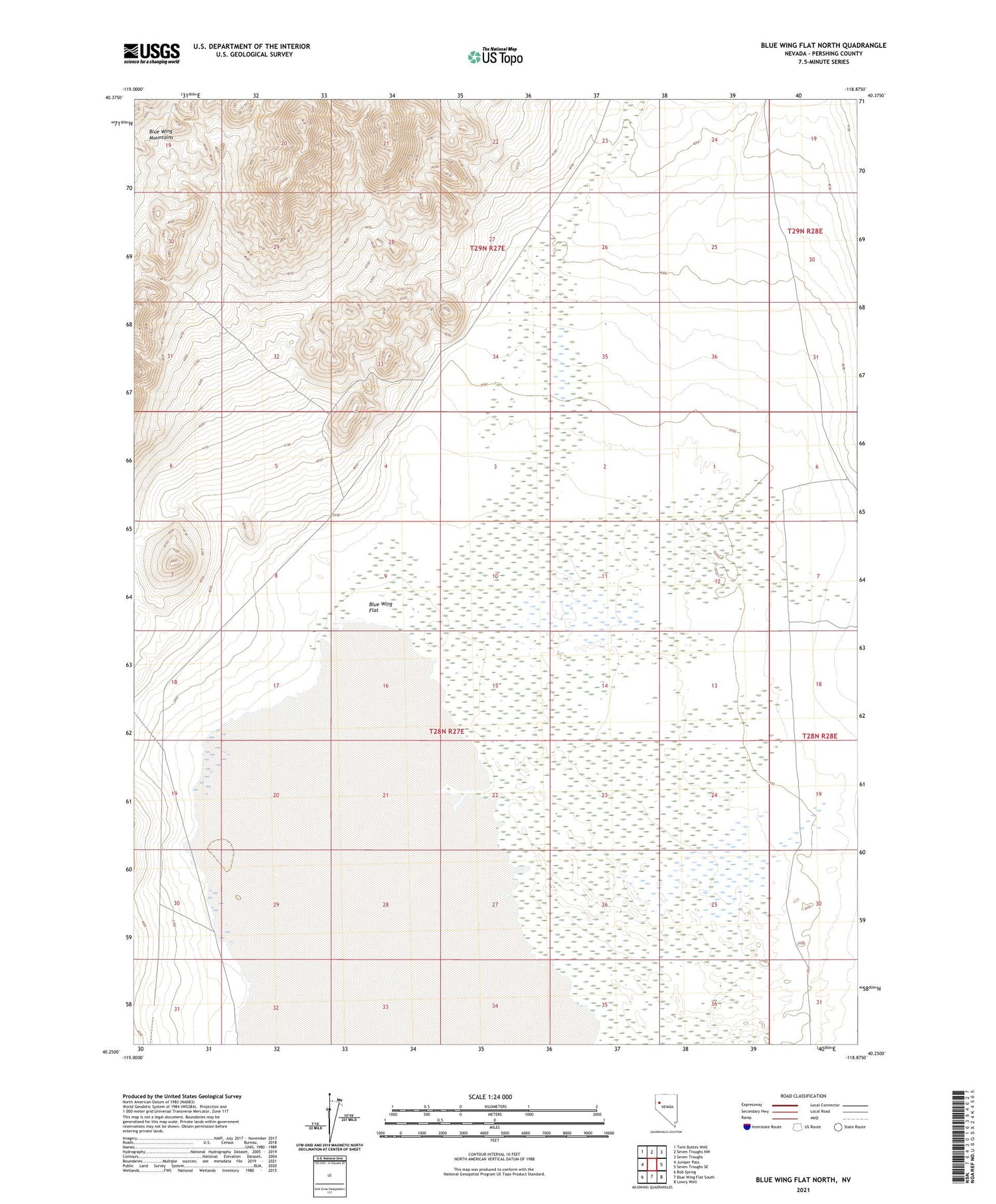 Blue Wing Flat North Nevada US Topo Map Image
