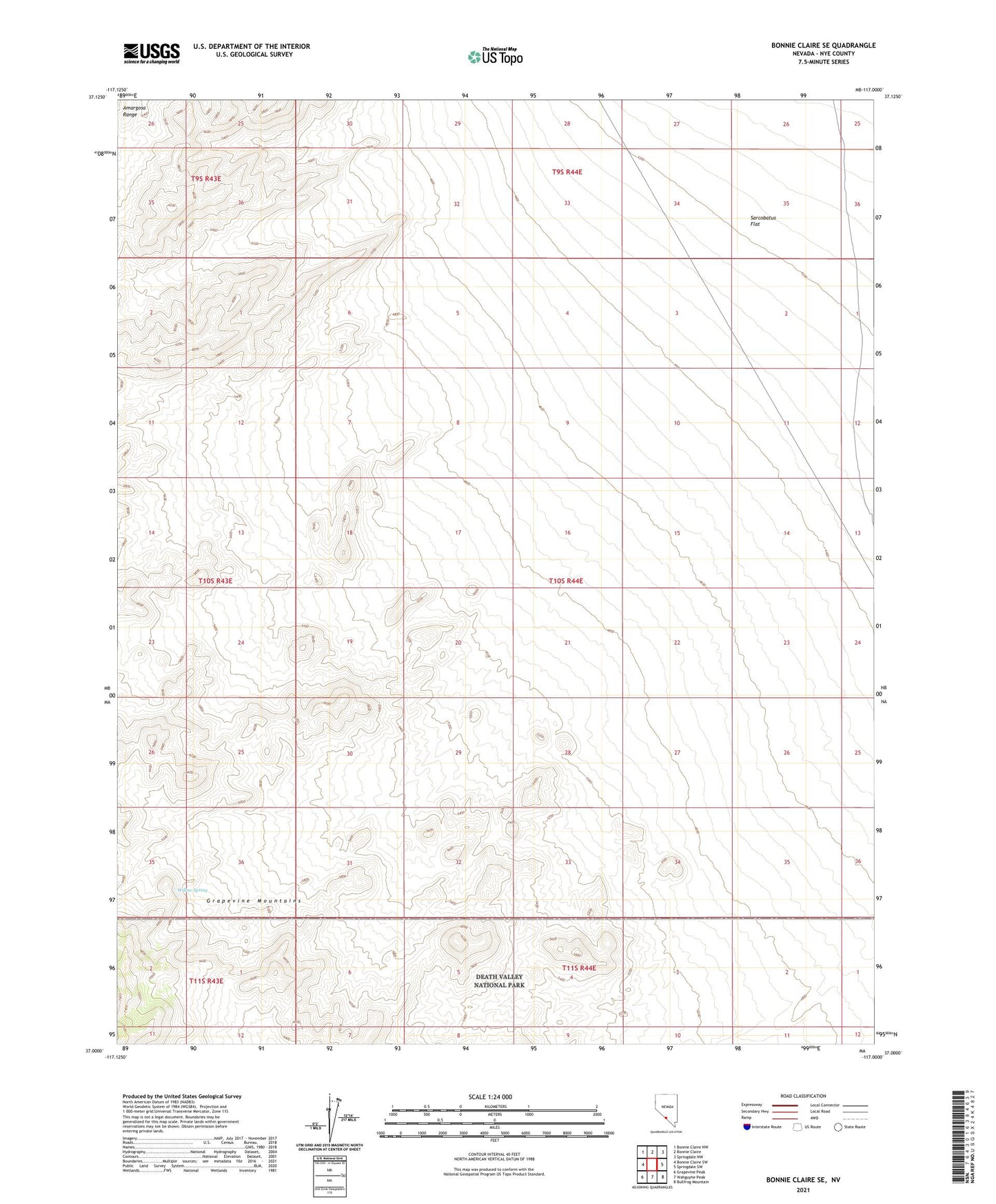 Bonnie Claire SE Nevada US Topo Map Image