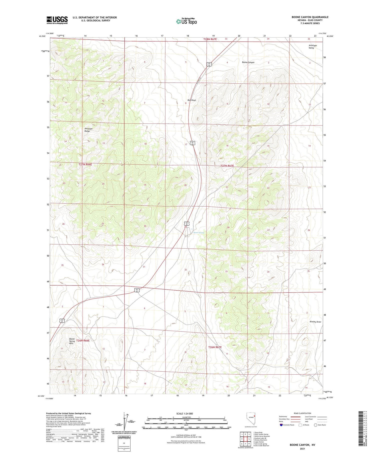 Boone Canyon Nevada US Topo Map Image