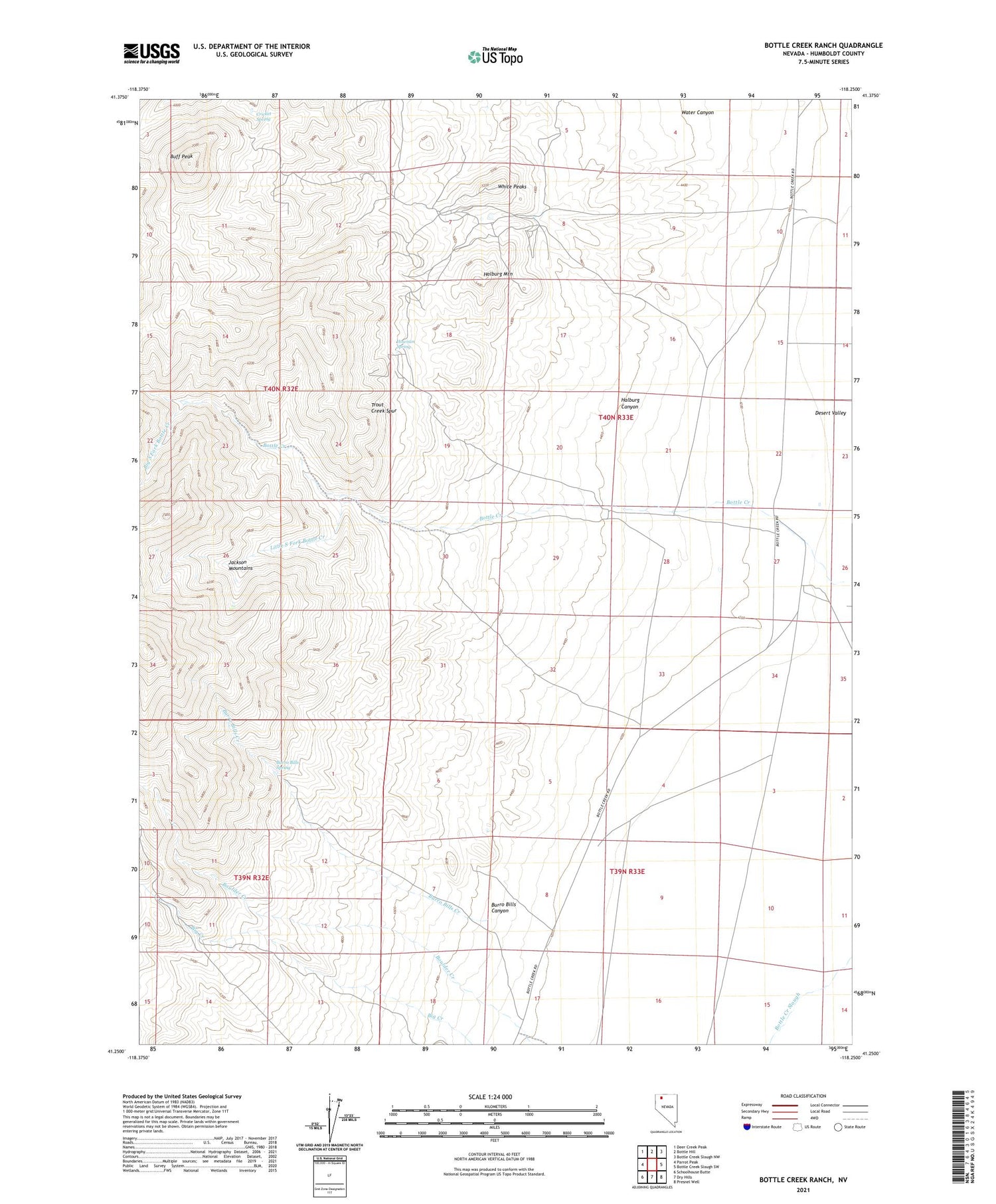 Bottle Creek Ranch Nevada US Topo Map Image
